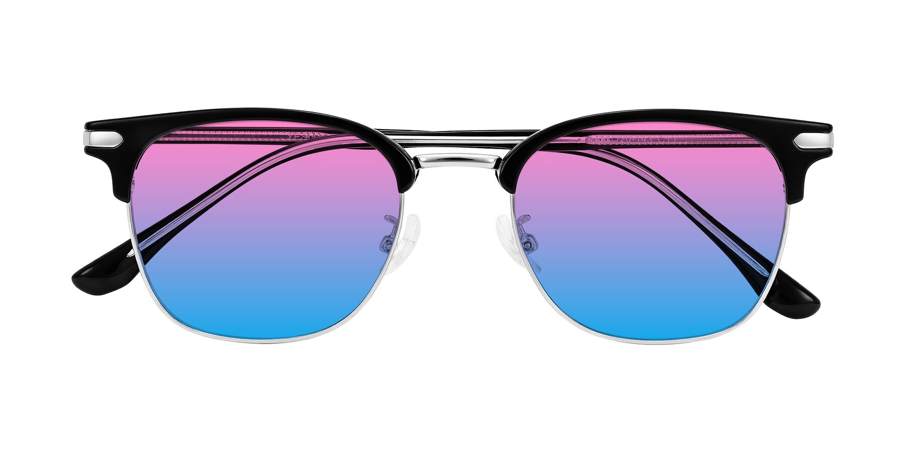 Folded Front of Raguti in Black/Silver with Pink / Blue Gradient Lenses
