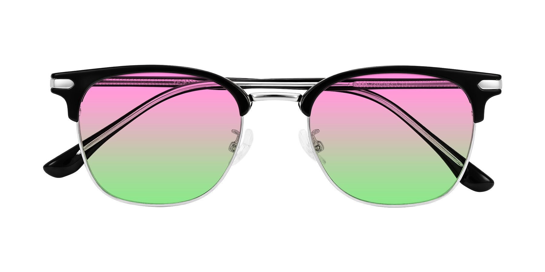 Folded Front of Raguti in Black/Silver with Pink / Green Gradient Lenses