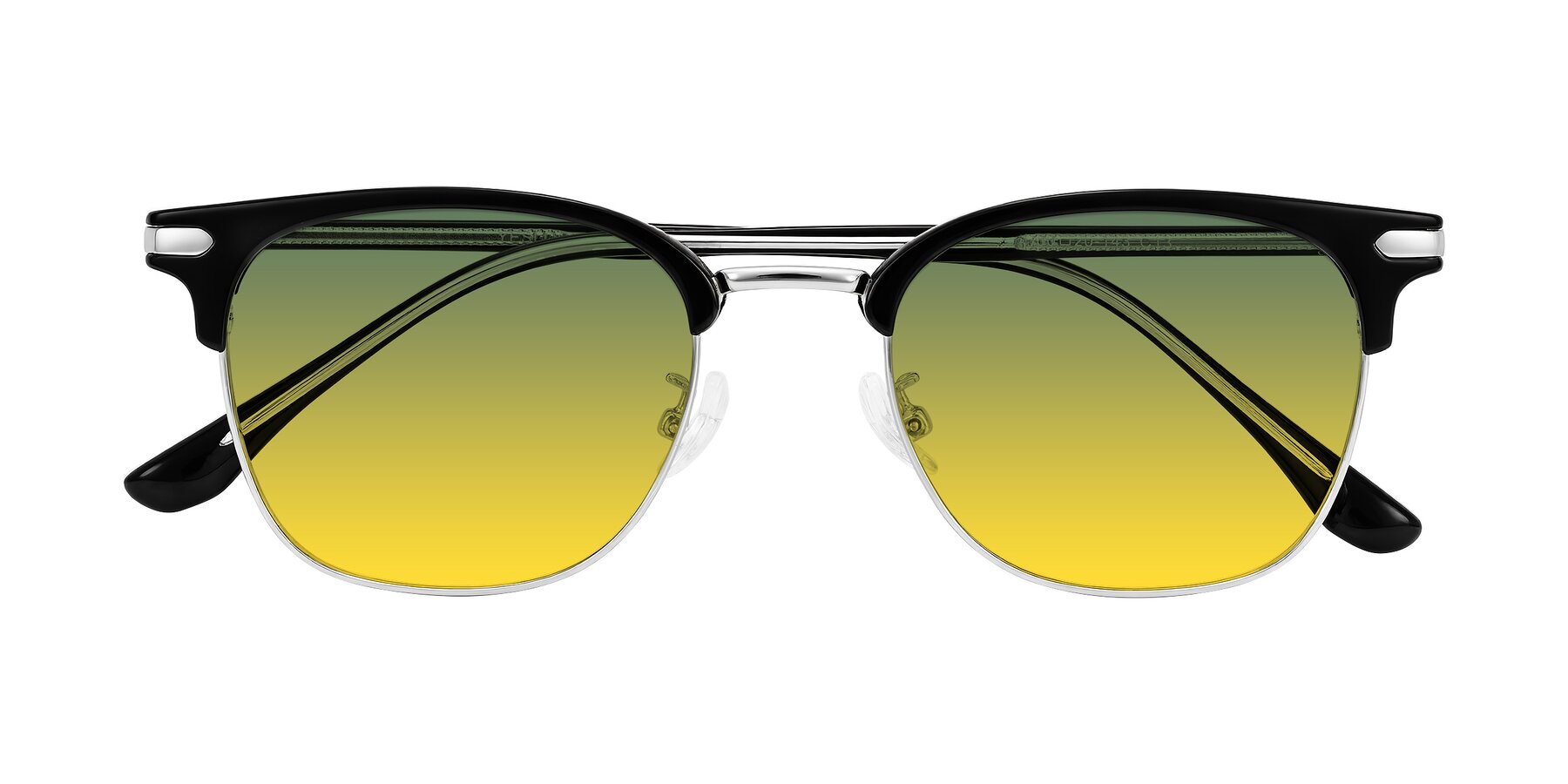 Folded Front of Raguti in Black/Silver with Green / Yellow Gradient Lenses