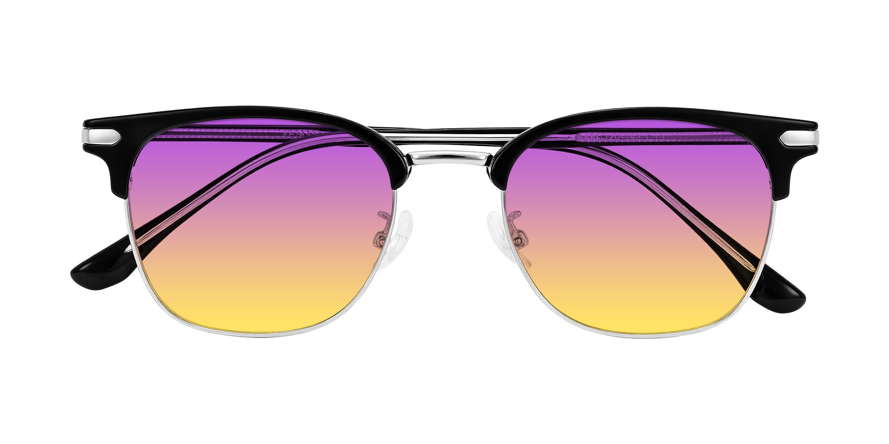 Folded Front of Raguti in Black/Silver with Purple / Yellow Gradient Lenses