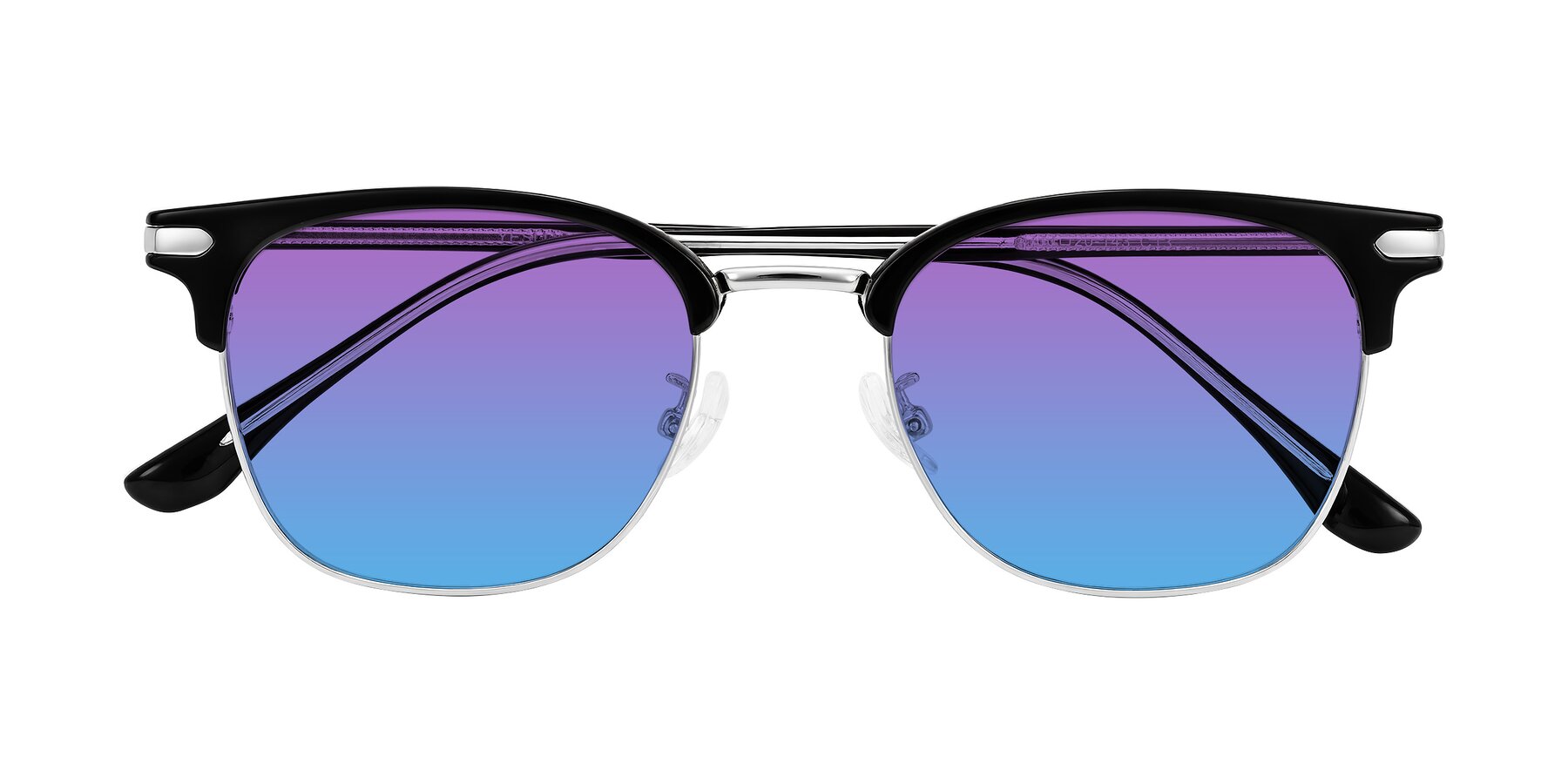 Folded Front of Raguti in Black/Silver with Purple / Blue Gradient Lenses