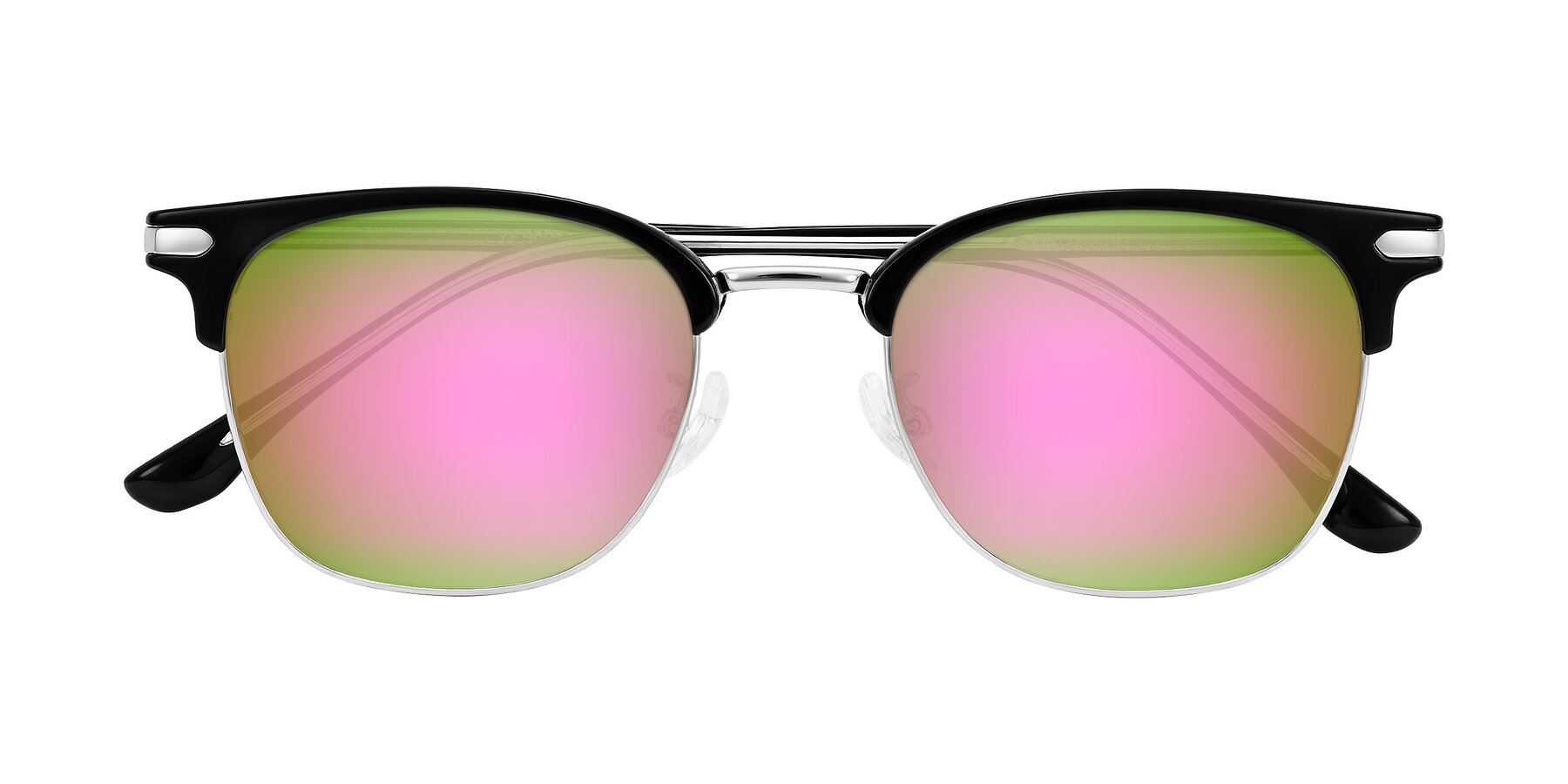 Folded Front of Raguti in Black/Silver with Pink Mirrored Lenses