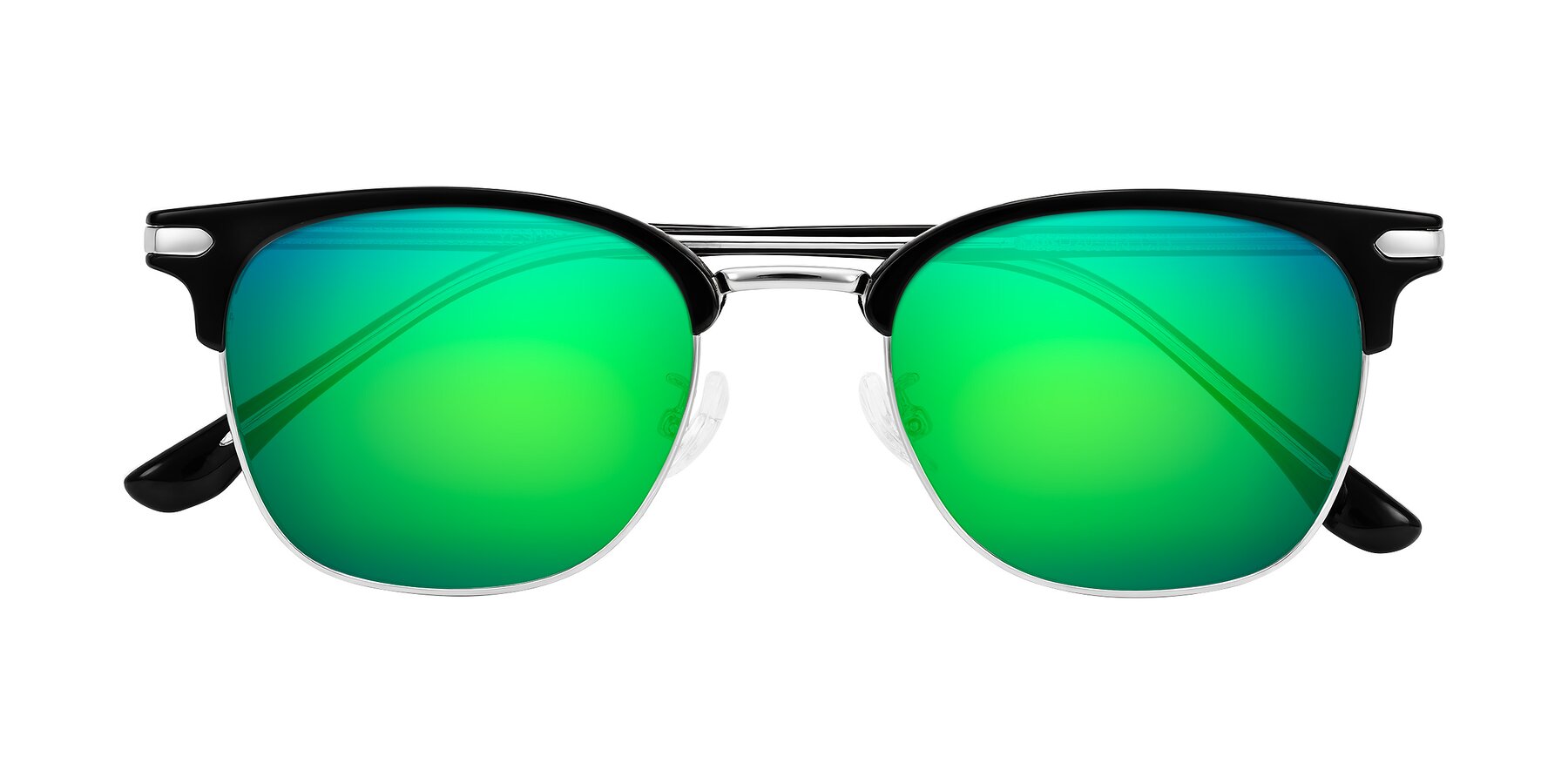Folded Front of Raguti in Black/Silver with Green Mirrored Lenses