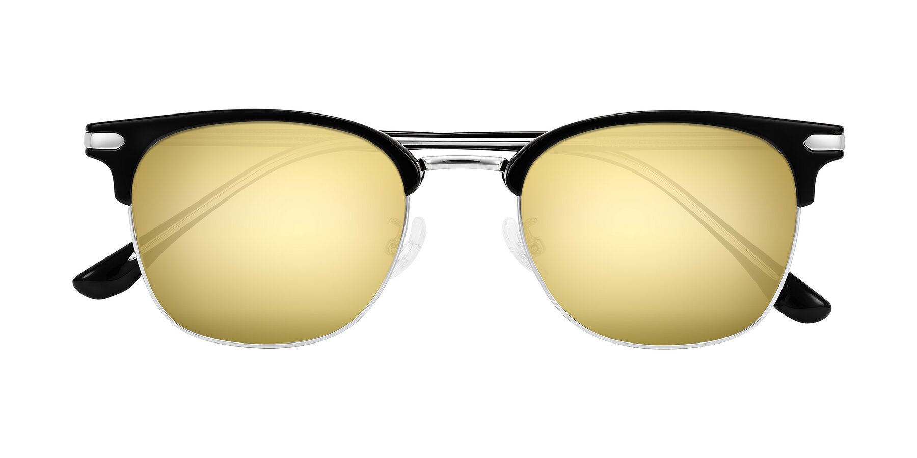 Folded Front of Raguti in Black/Silver with Gold Mirrored Lenses