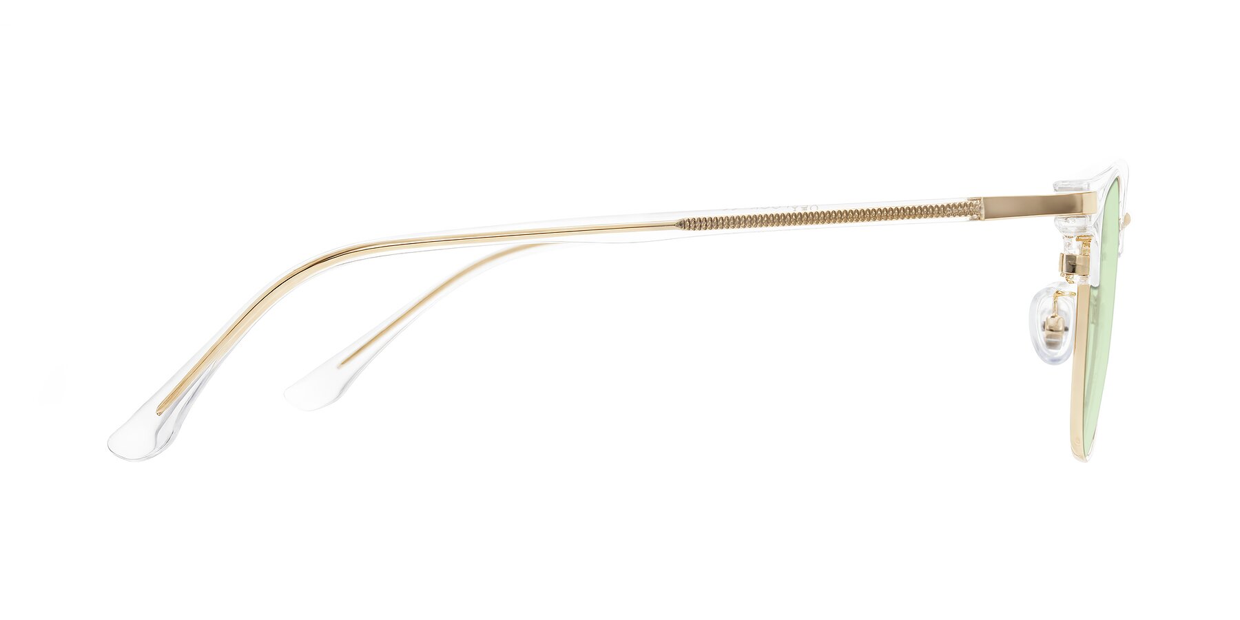 Side of Raguti in Clear/Gold with Light Green Tinted Lenses