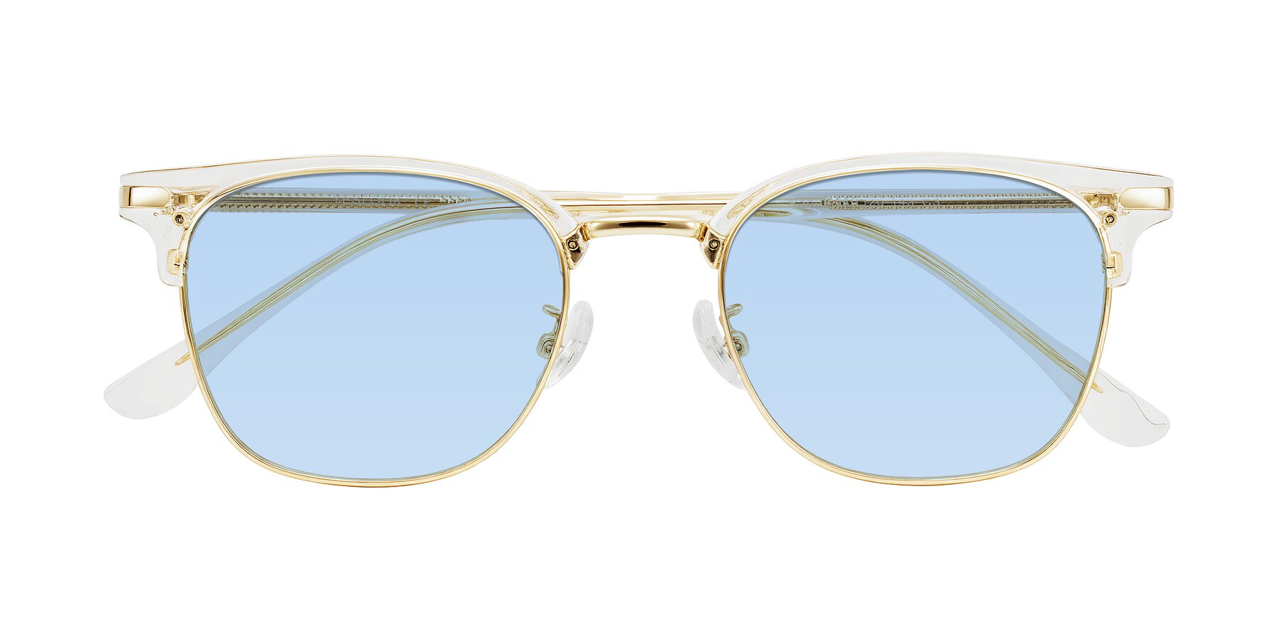 Folded Front of Raguti in Clear/Gold with Light Blue Tinted Lenses