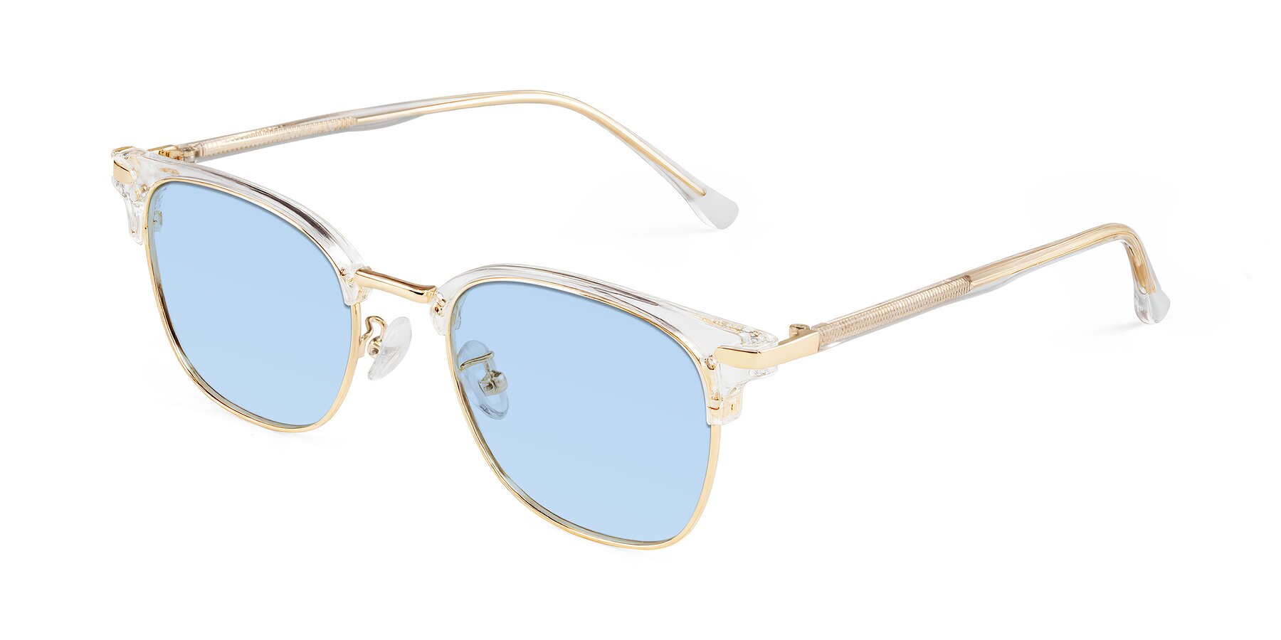 Angle of Raguti in Clear/Gold with Light Blue Tinted Lenses