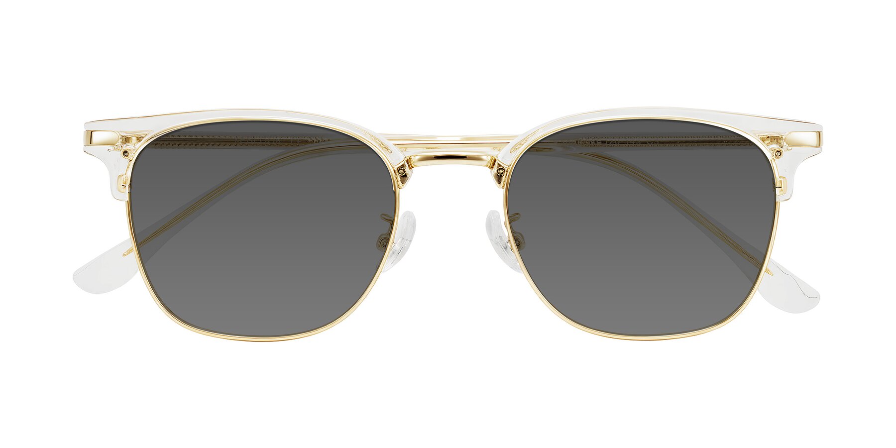 Folded Front of Raguti in Clear/Gold with Medium Gray Tinted Lenses