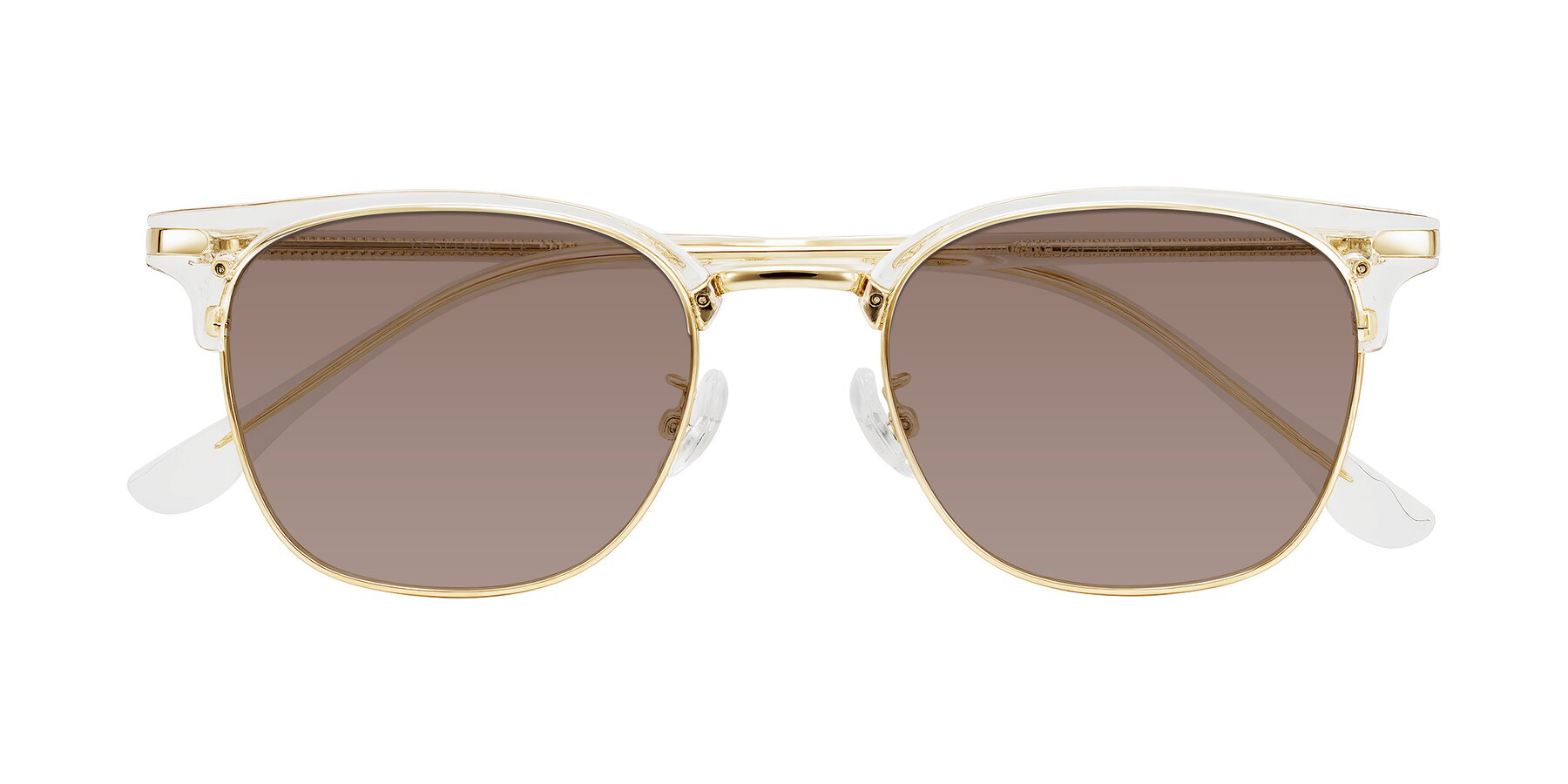 Folded Front of Raguti in Clear/Gold with Medium Brown Tinted Lenses