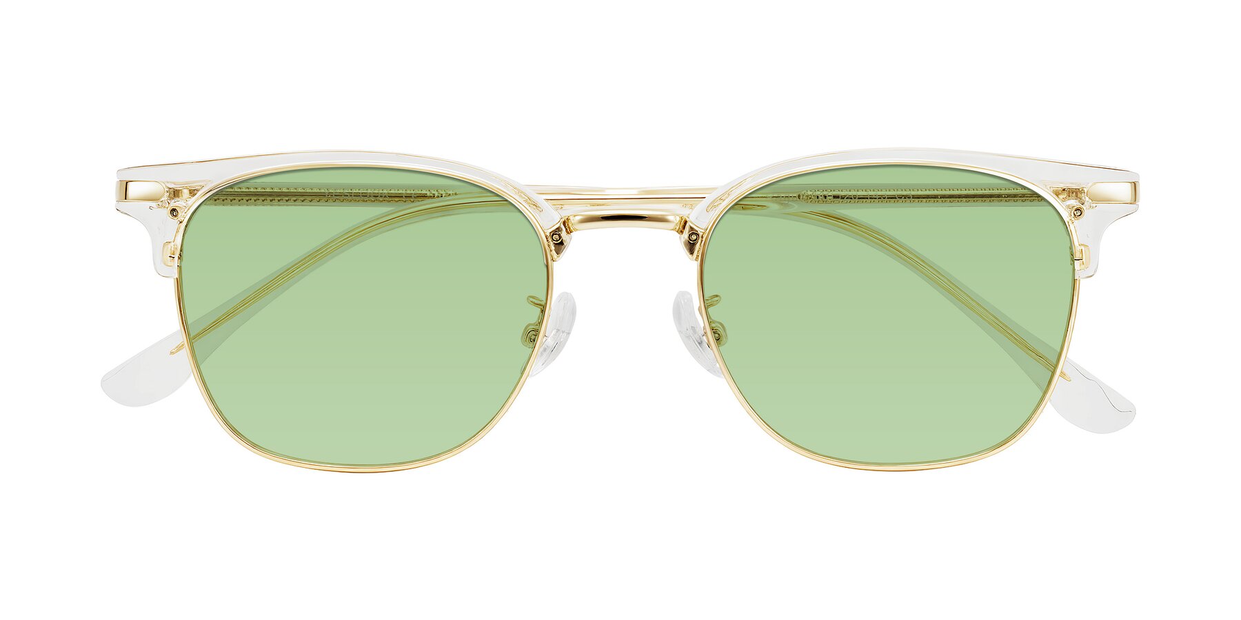 Folded Front of Raguti in Clear/Gold with Medium Green Tinted Lenses