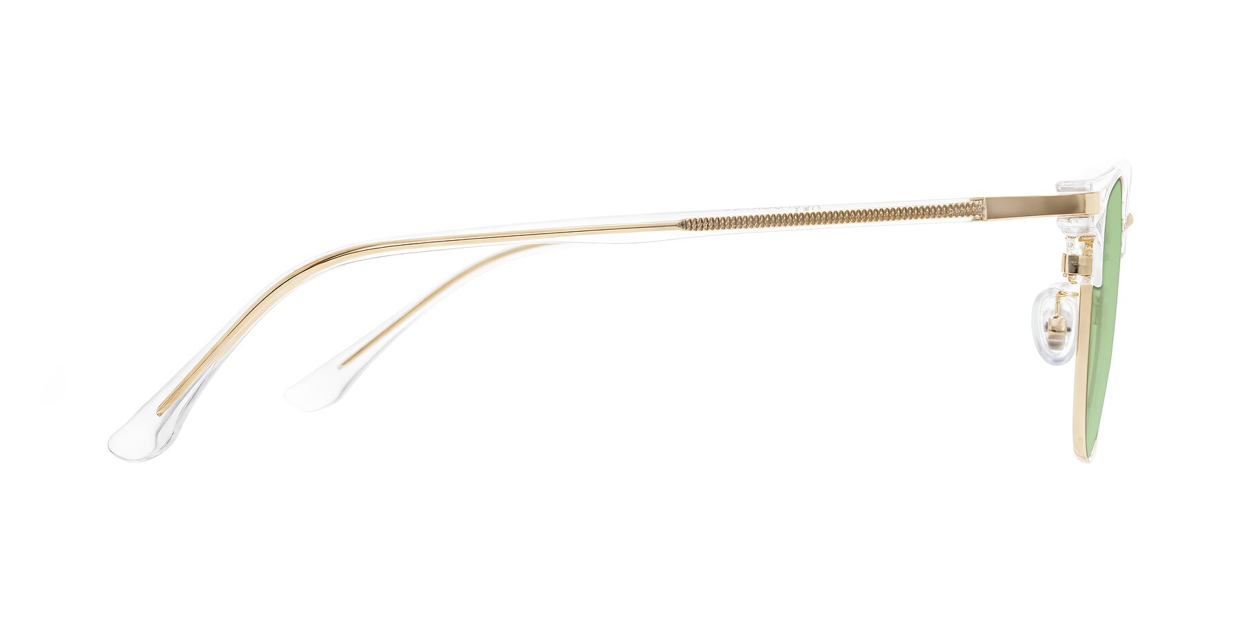 Side of Raguti in Clear/Gold with Medium Green Tinted Lenses