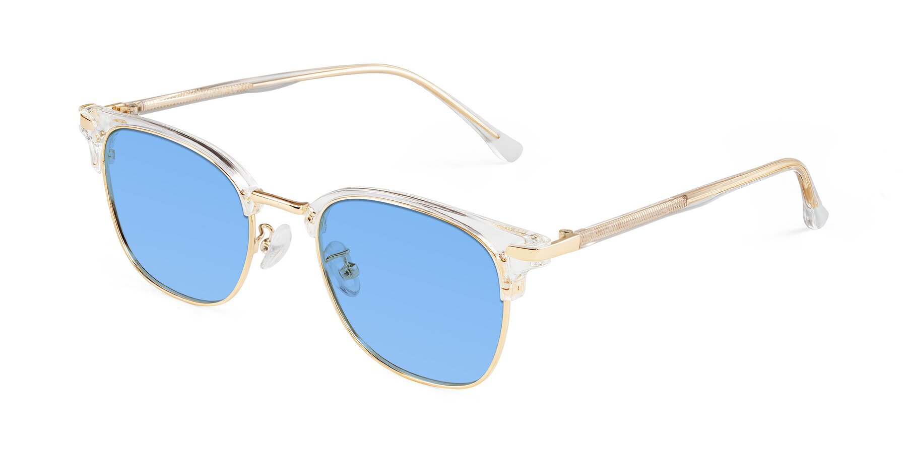Angle of Raguti in Clear/Gold with Medium Blue Tinted Lenses