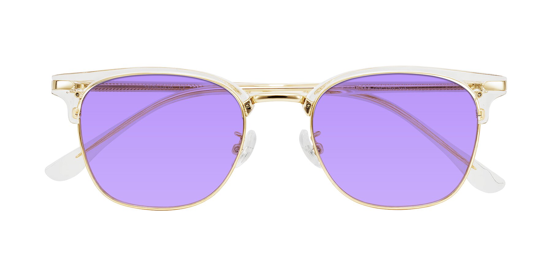 Folded Front of Raguti in Clear/Gold with Medium Purple Tinted Lenses