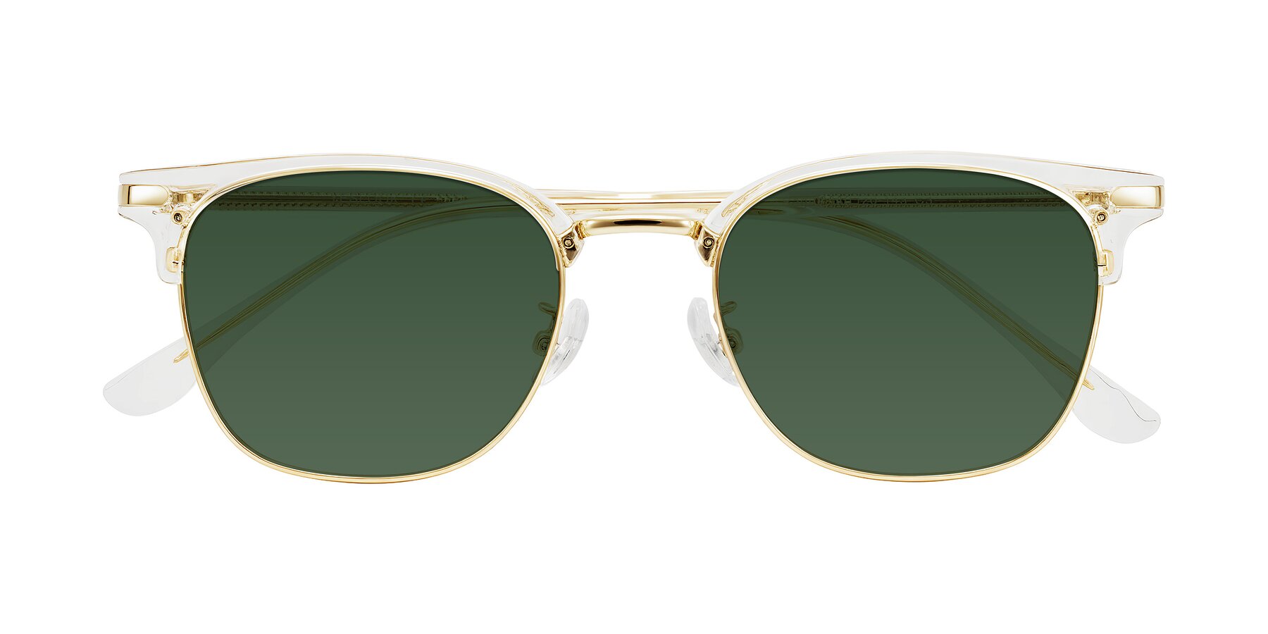 Folded Front of Raguti in Clear/Gold with Green Tinted Lenses