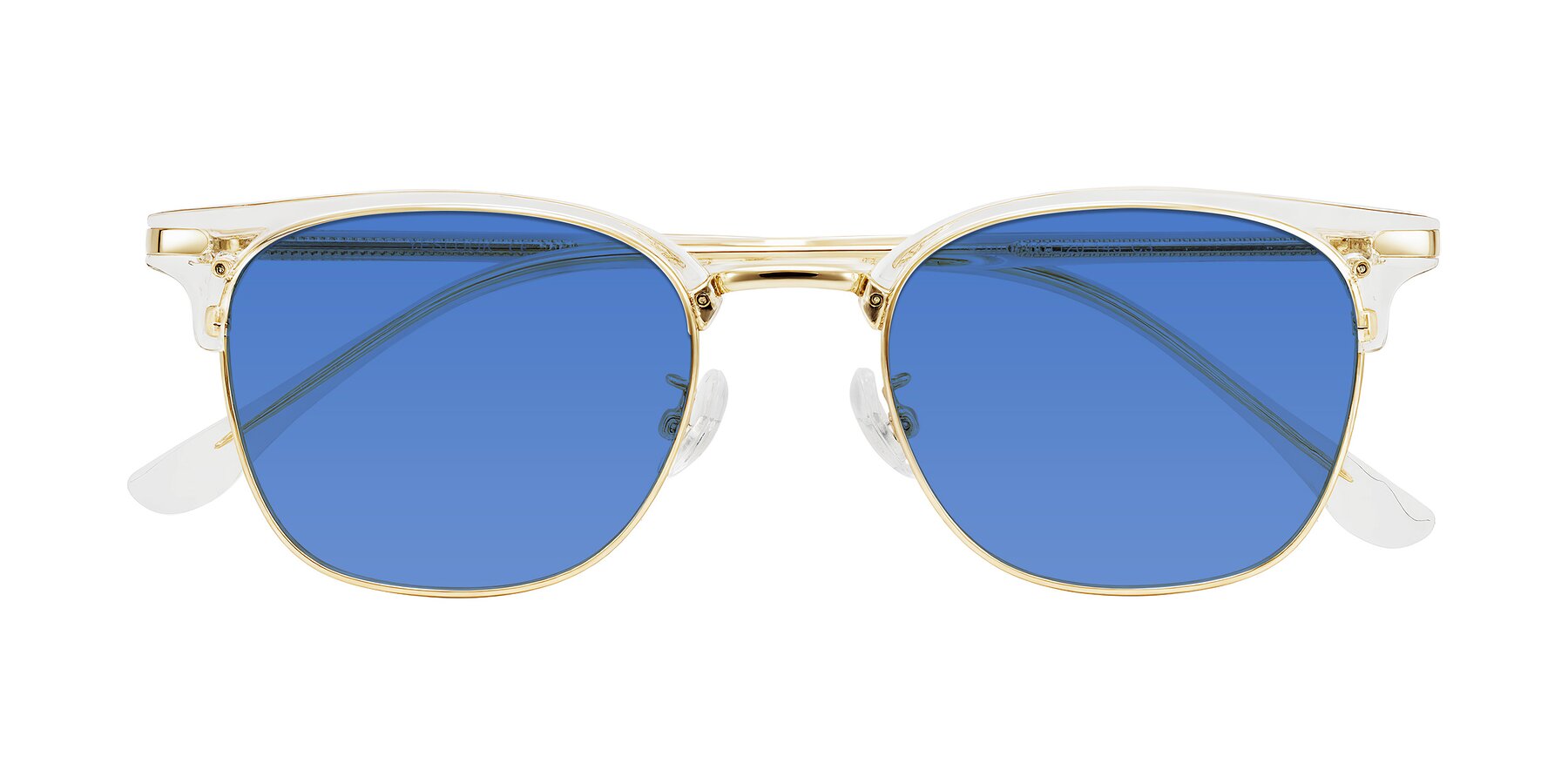 Folded Front of Raguti in Clear/Gold with Blue Tinted Lenses