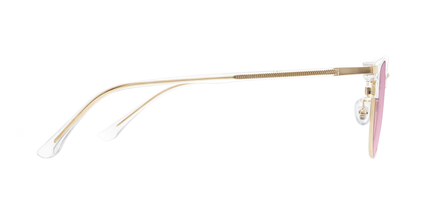 Side of Raguti in Clear/Gold with Light Wine Tinted Lenses