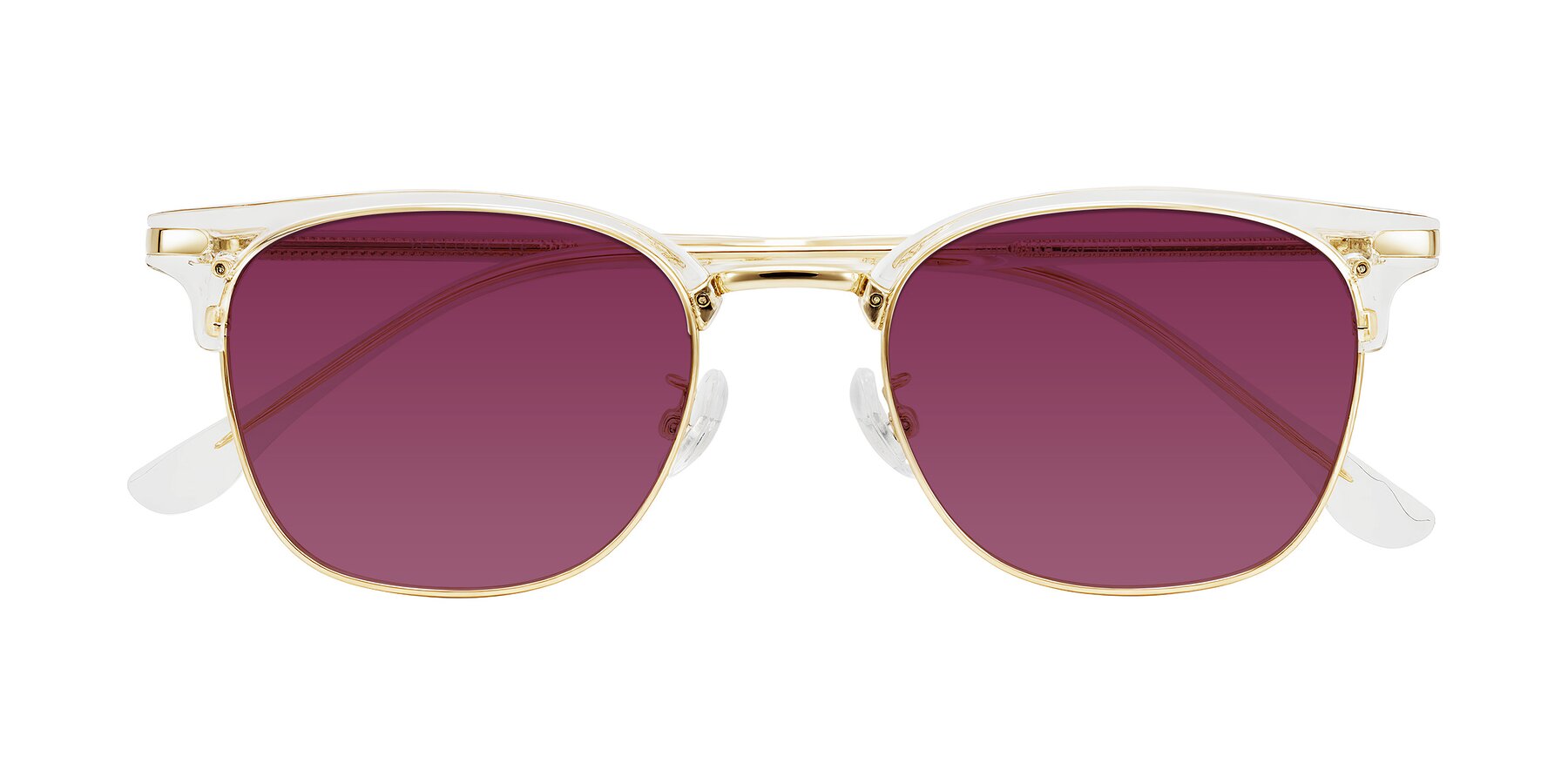 Folded Front of Raguti in Clear/Gold with Wine Tinted Lenses