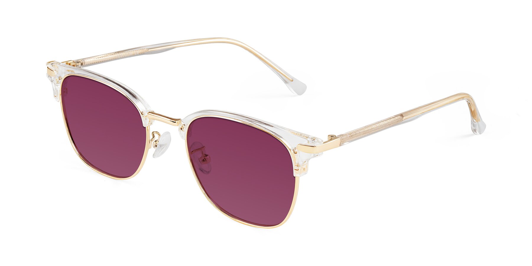 Angle of Raguti in Clear/Gold with Wine Tinted Lenses