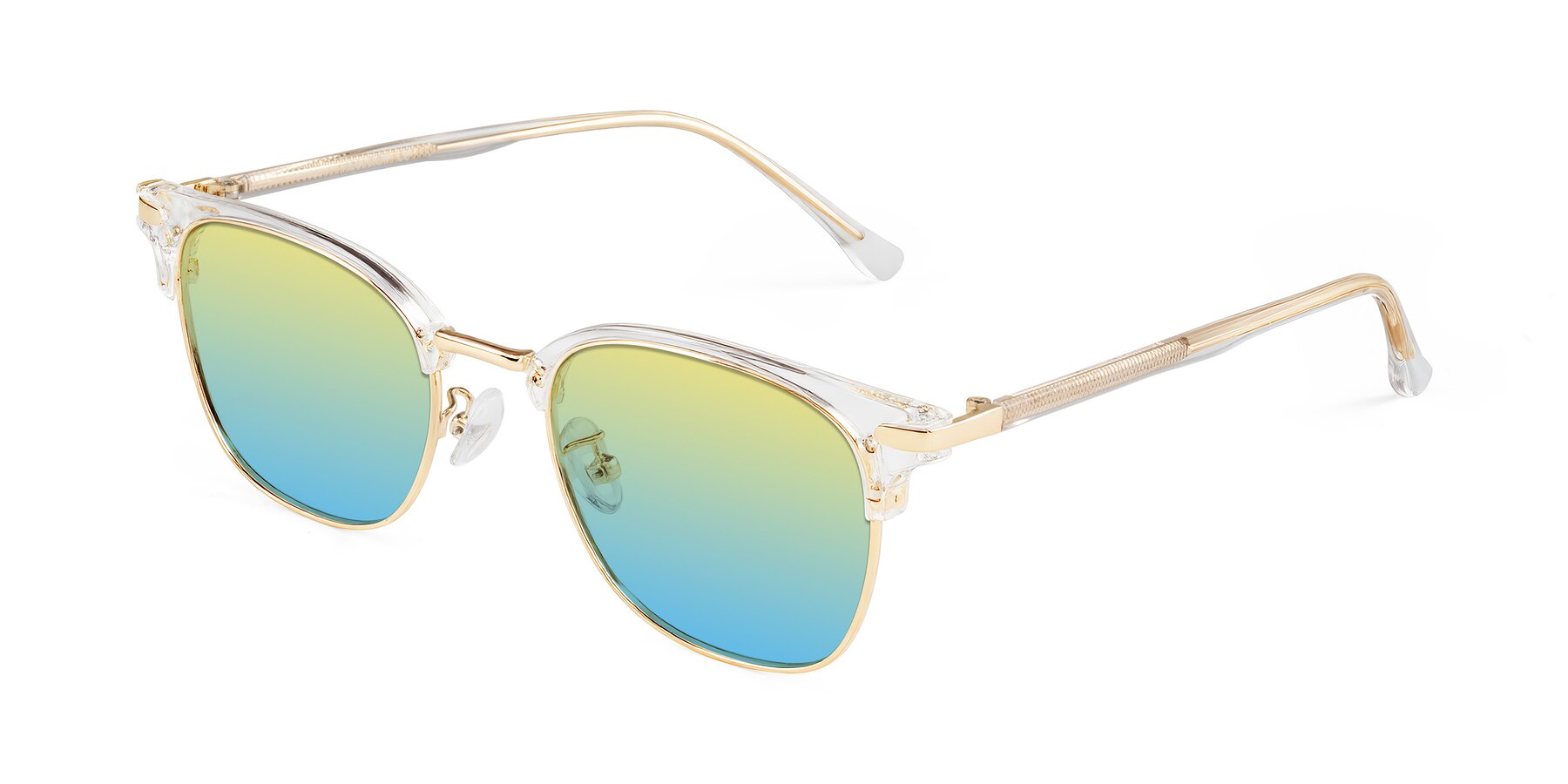 Angle of Raguti in Clear/Gold with Yellow / Blue Gradient Lenses