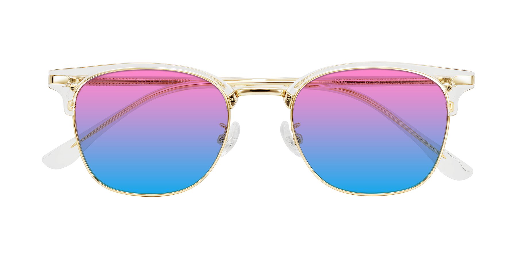Folded Front of Raguti in Clear/Gold with Pink / Blue Gradient Lenses