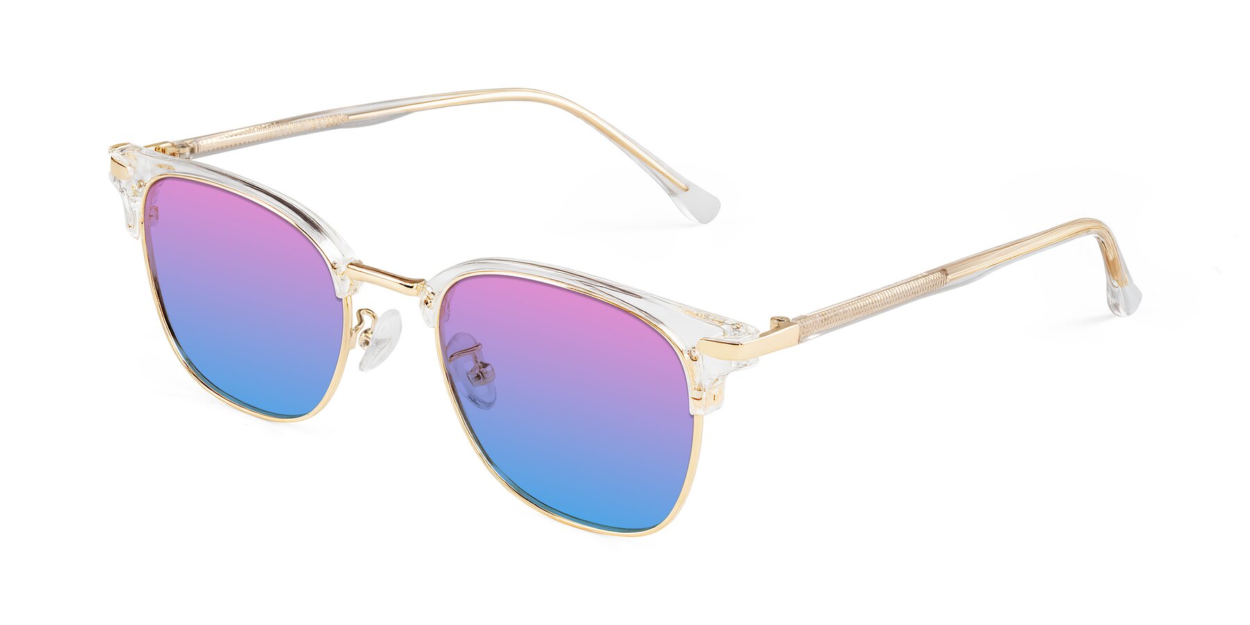 Angle of Raguti in Clear/Gold with Pink / Blue Gradient Lenses