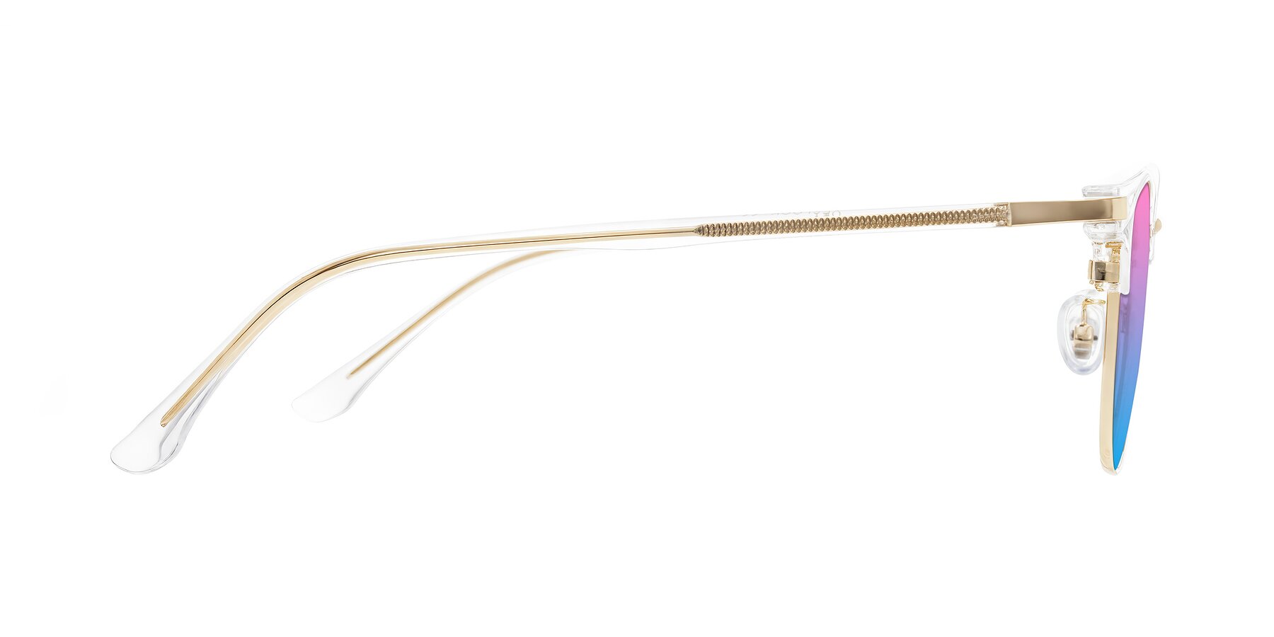 Side of Raguti in Clear/Gold with Pink / Blue Gradient Lenses