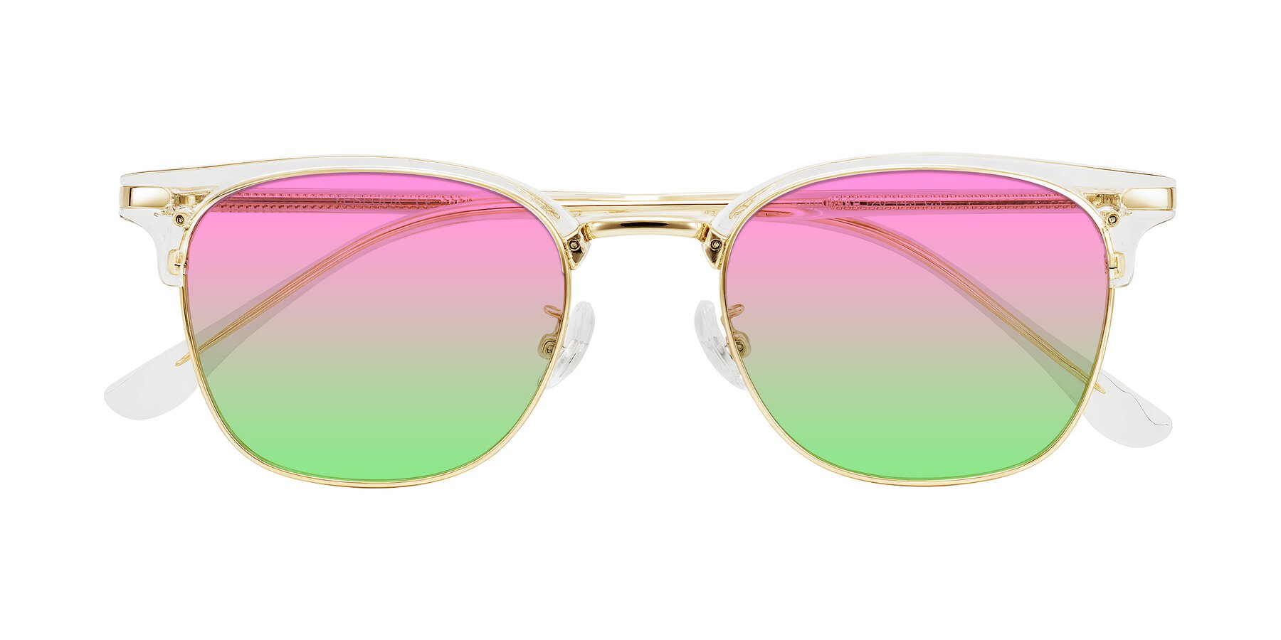 Folded Front of Raguti in Clear/Gold with Pink / Green Gradient Lenses