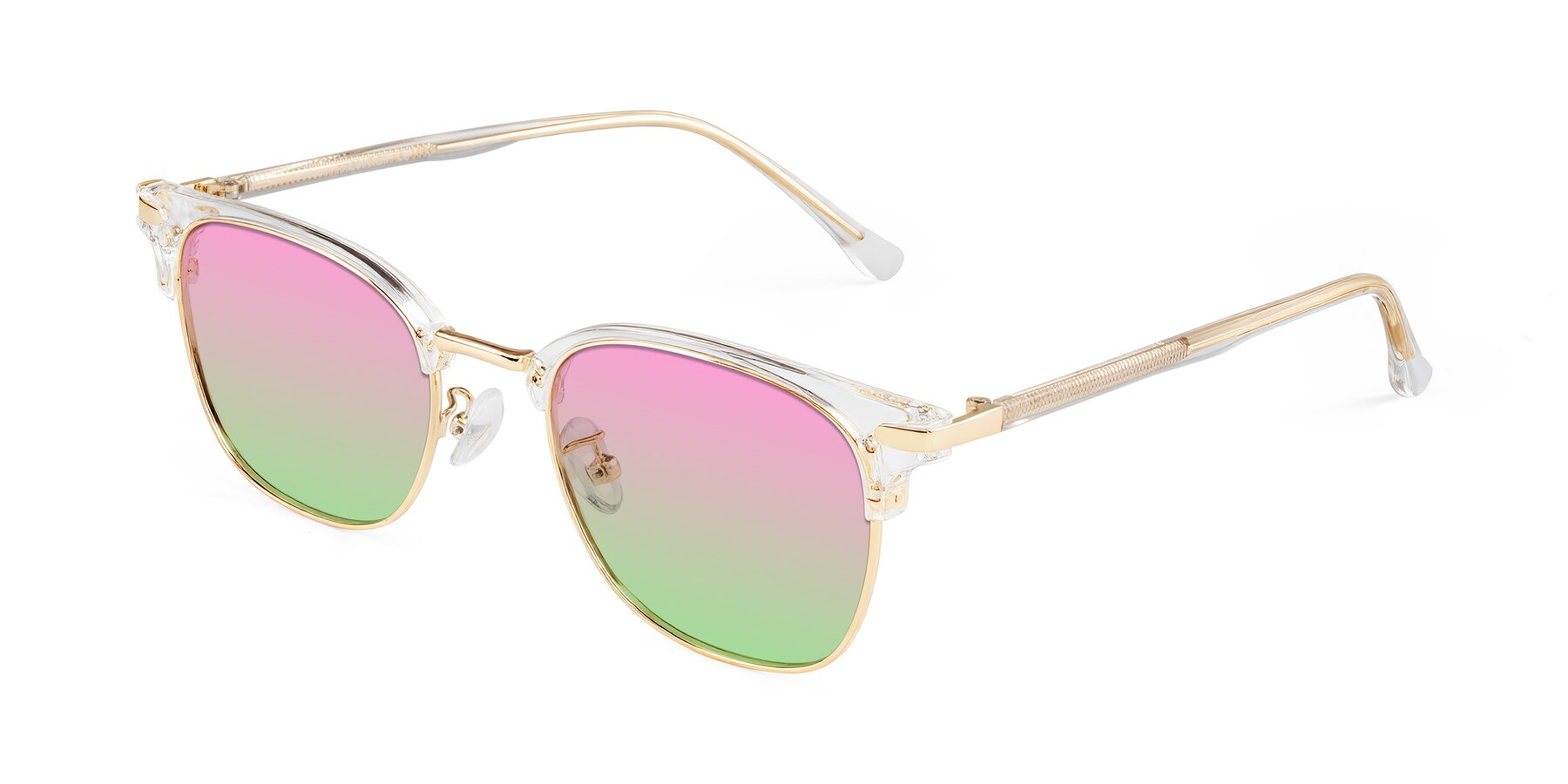Angle of Raguti in Clear/Gold with Pink / Green Gradient Lenses