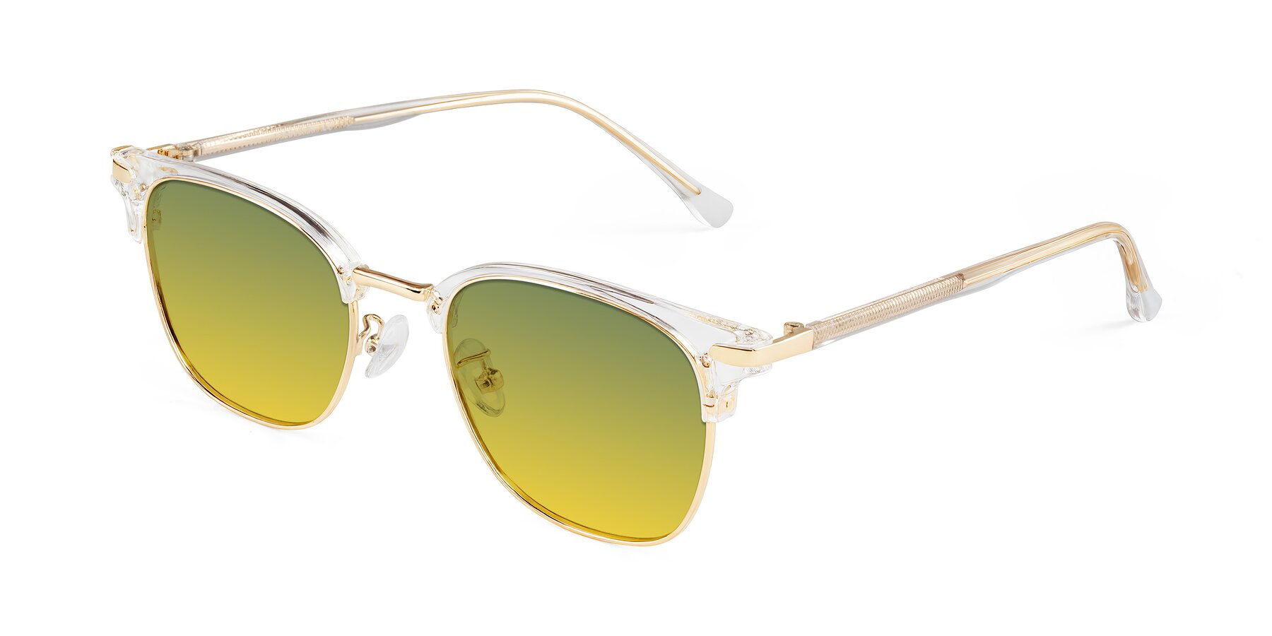 Angle of Raguti in Clear/Gold with Green / Yellow Gradient Lenses