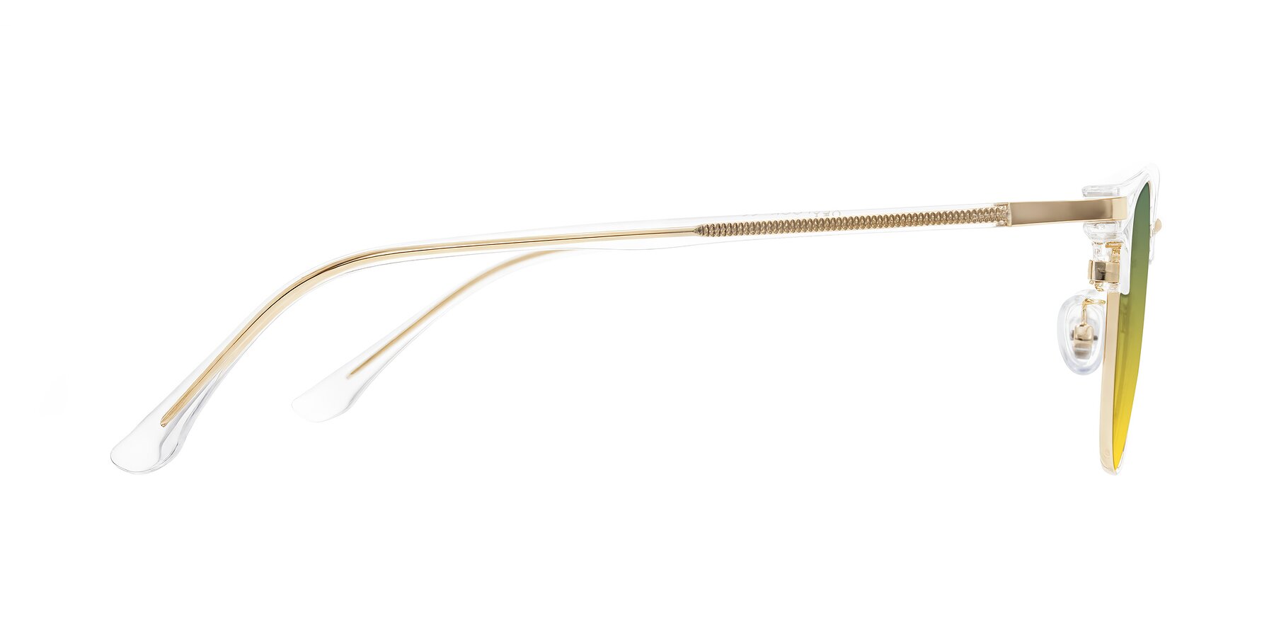 Side of Raguti in Clear/Gold with Green / Yellow Gradient Lenses