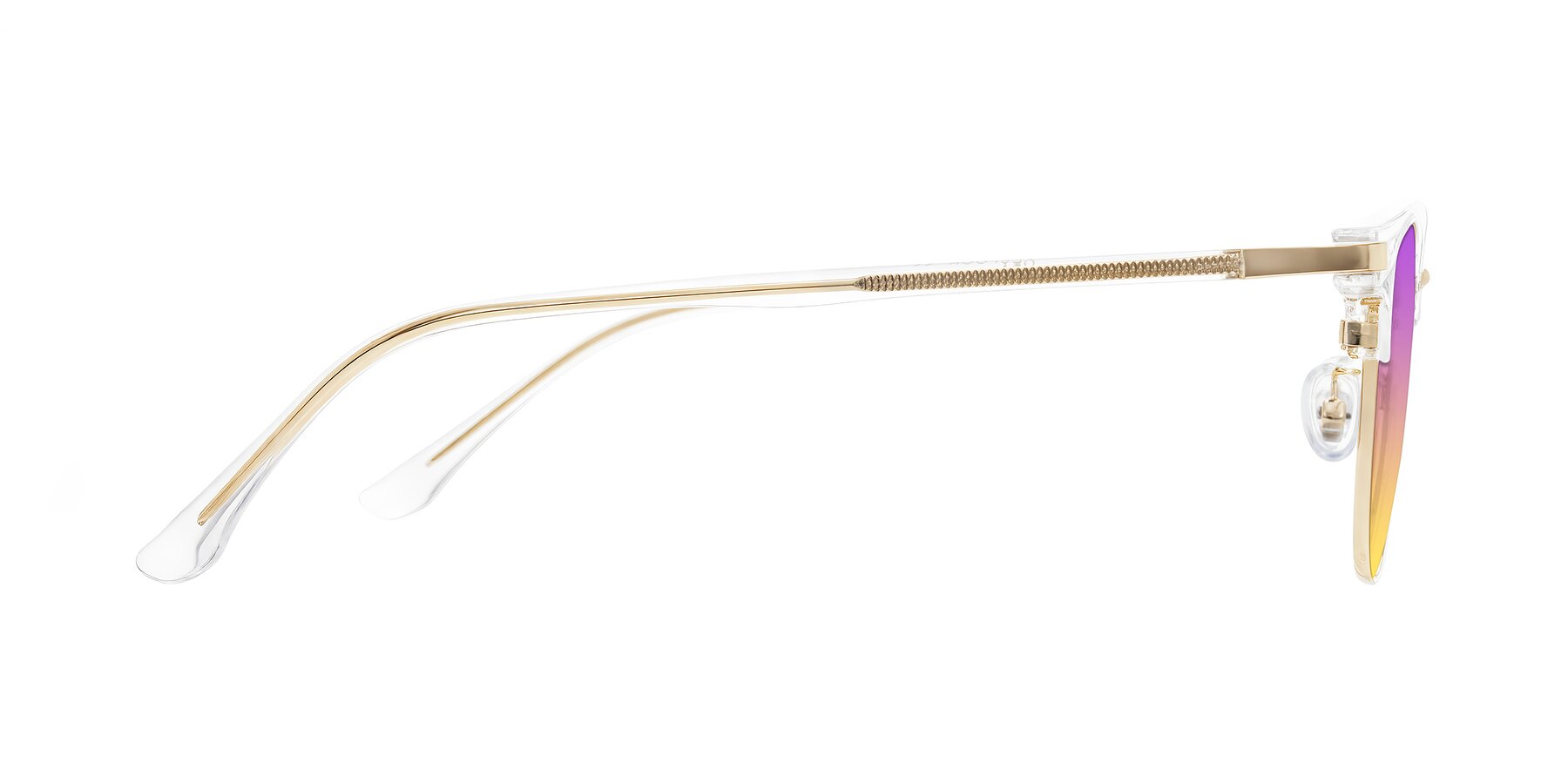 Side of Raguti in Clear/Gold with Purple / Yellow Gradient Lenses