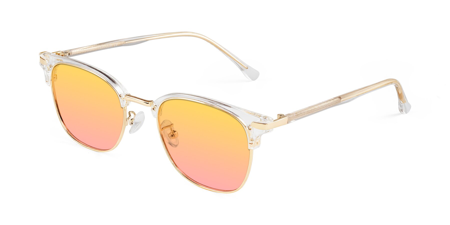Angle of Raguti in Clear/Gold with Yellow / Pink Gradient Lenses