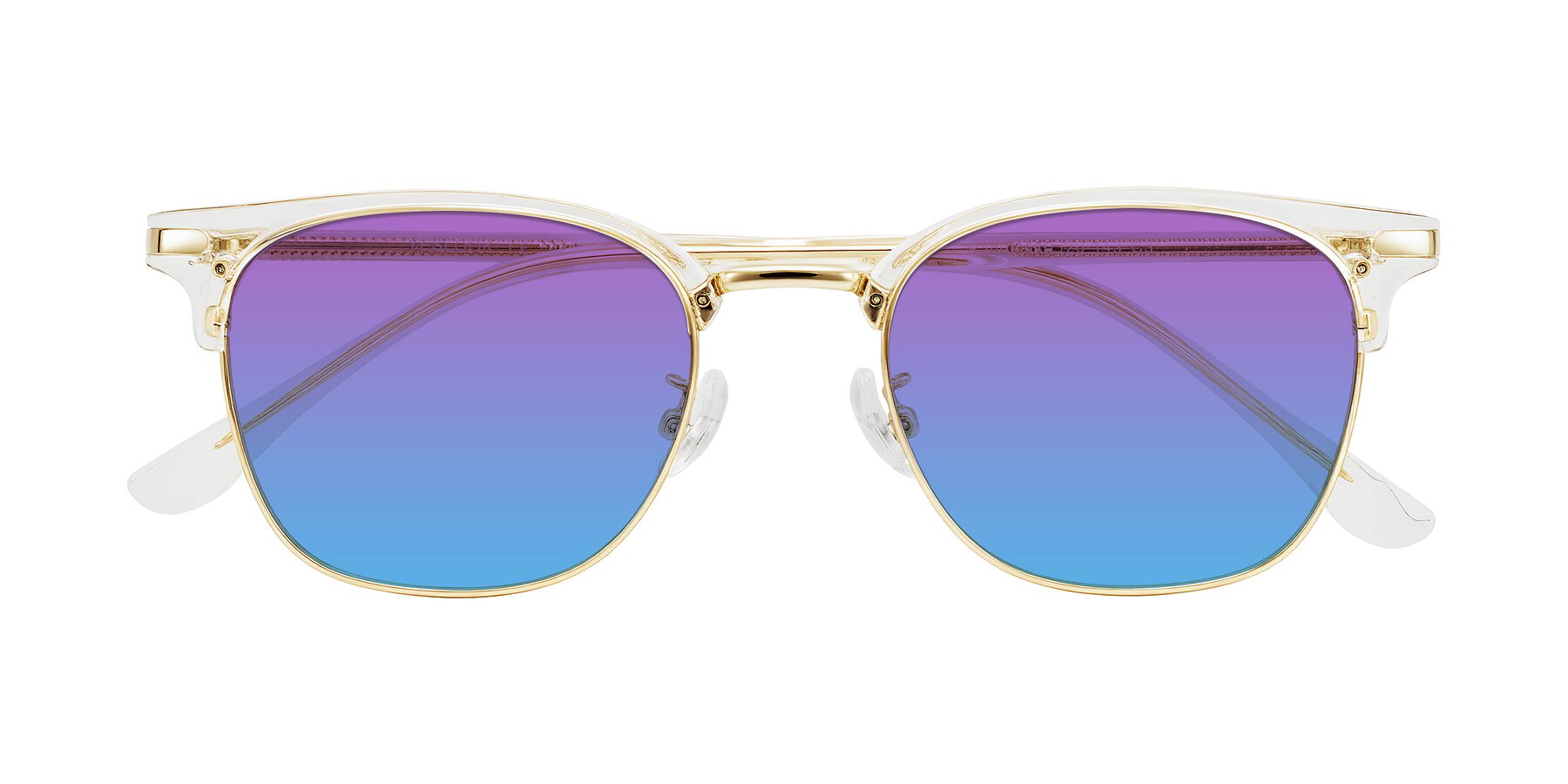 Folded Front of Raguti in Clear/Gold with Purple / Blue Gradient Lenses