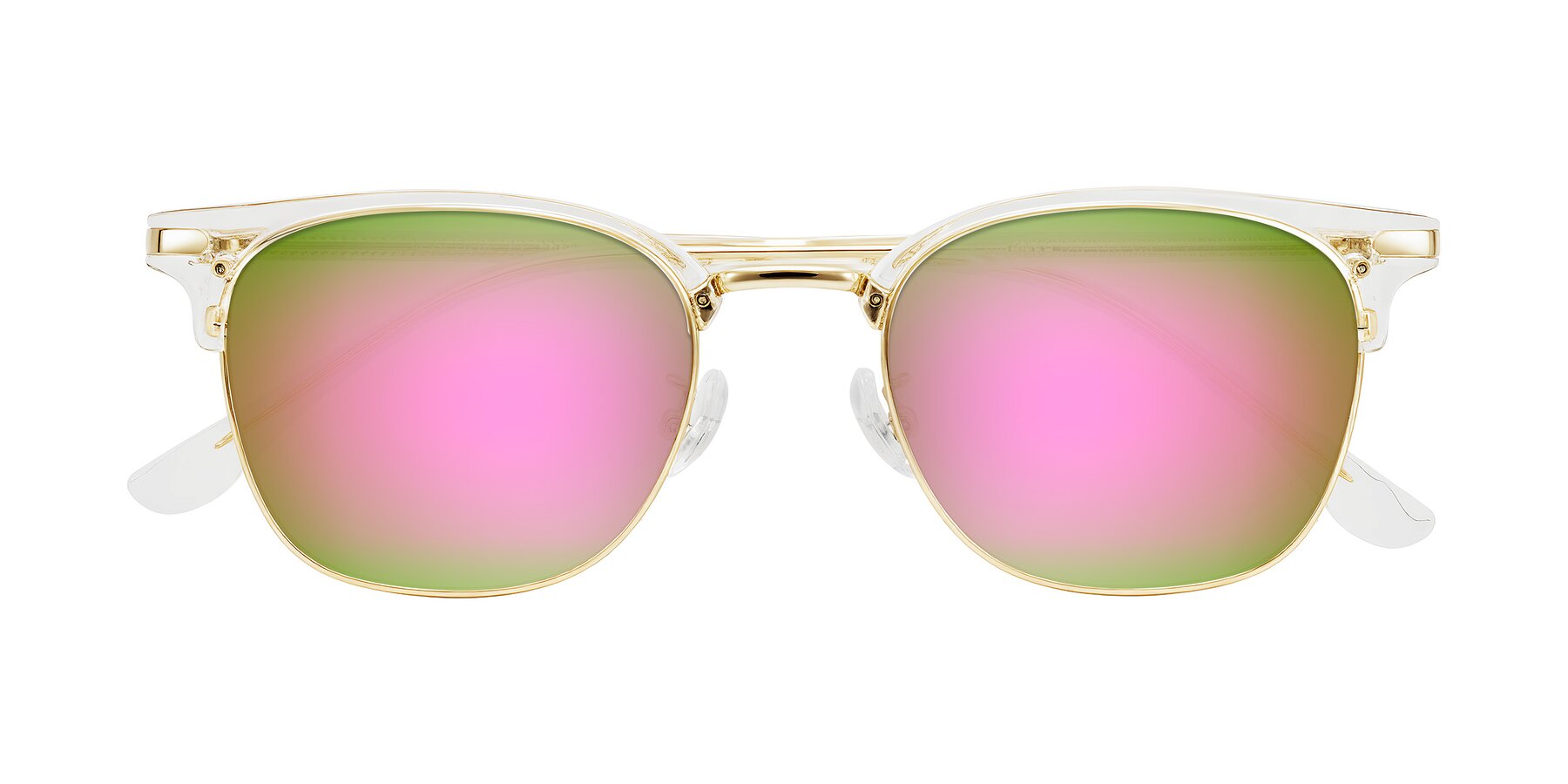 Folded Front of Raguti in Clear/Gold with Pink Mirrored Lenses