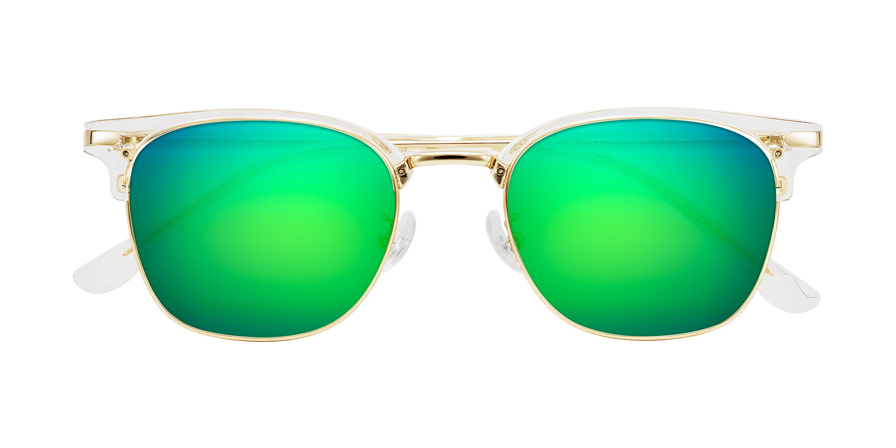 Folded Front of Raguti in Clear/Gold with Green Mirrored Lenses