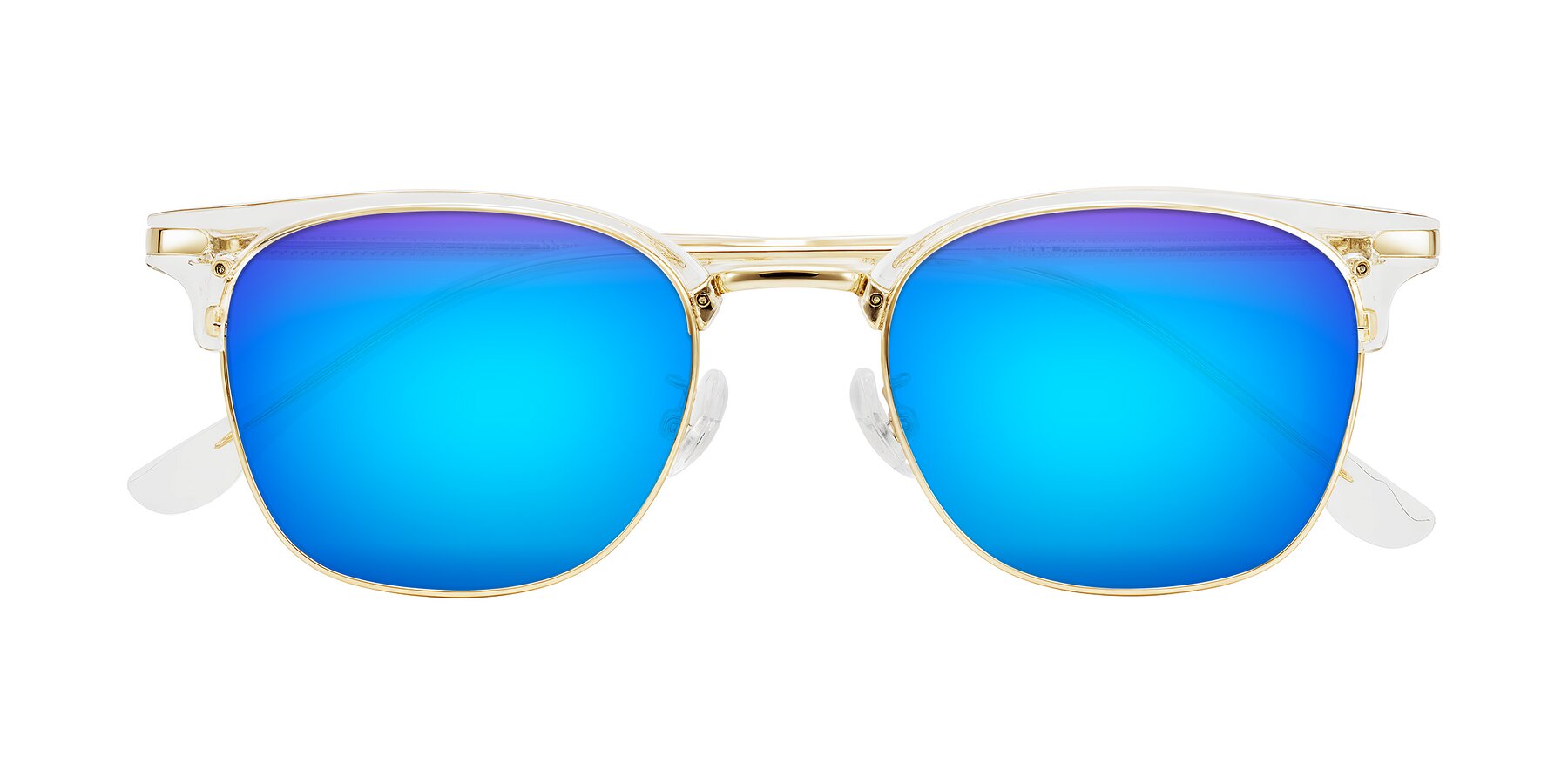 Folded Front of Raguti in Clear/Gold with Blue Mirrored Lenses