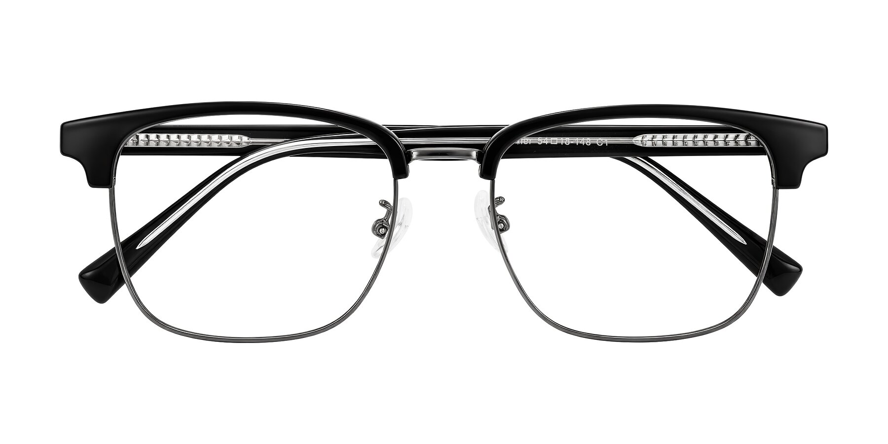 Folded Front of Waxler in Black/Gunmetal with Clear Eyeglass Lenses