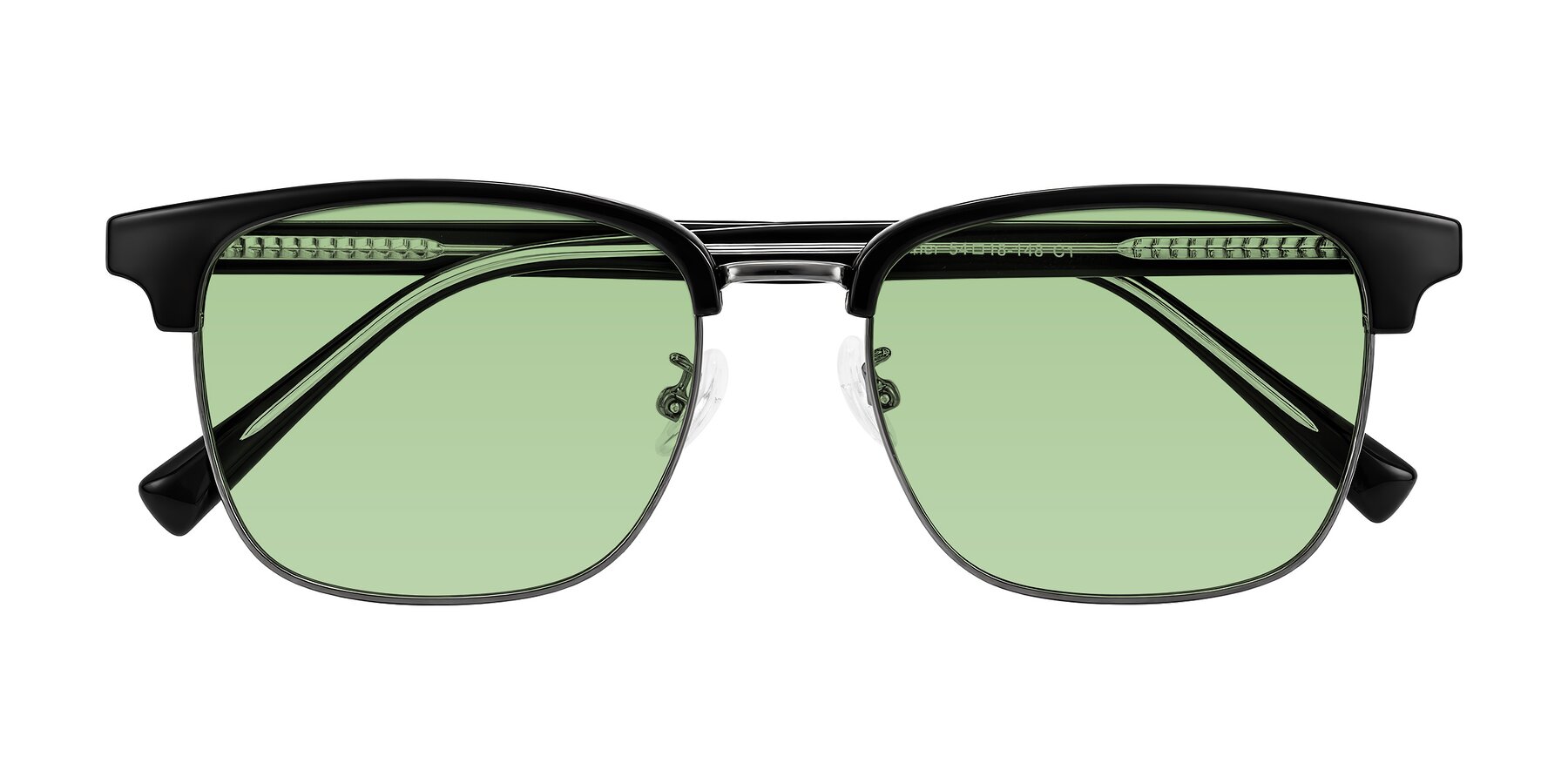 Folded Front of Waxler in Black/Gunmetal with Medium Green Tinted Lenses