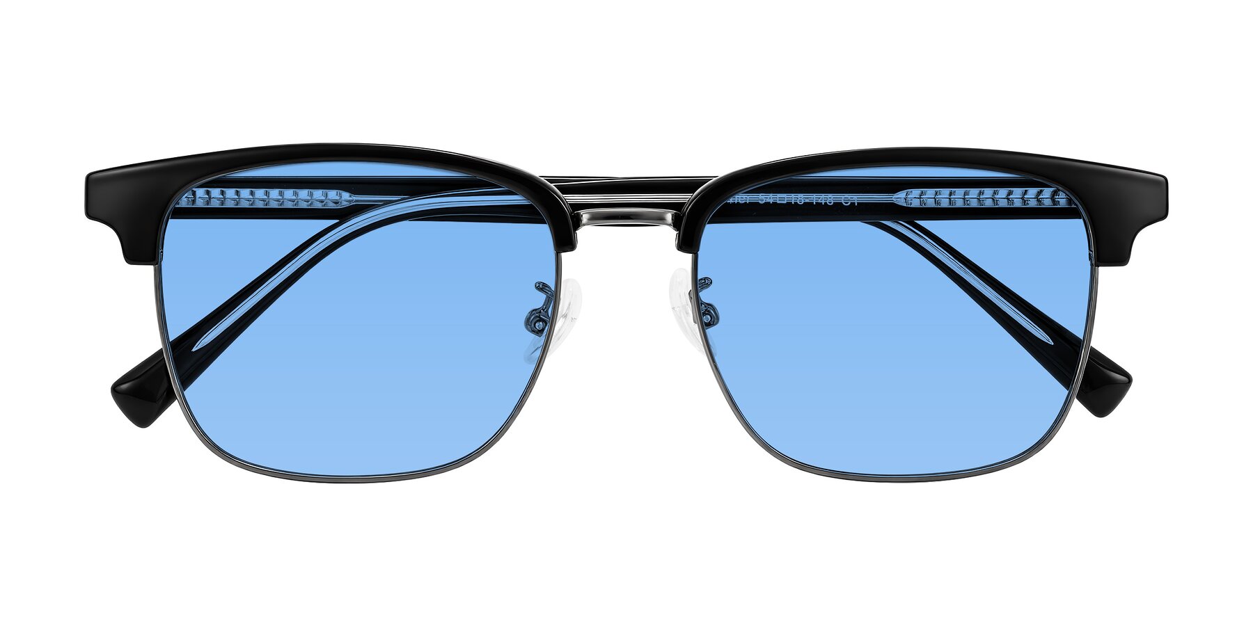 Folded Front of Waxler in Black/Gunmetal with Medium Blue Tinted Lenses