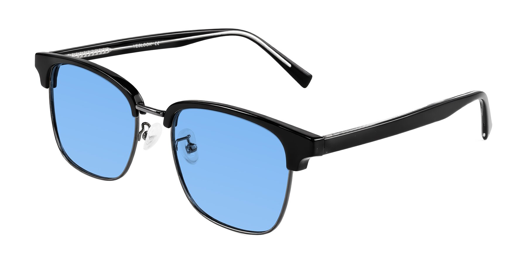 Angle of Waxler in Black/Gunmetal with Medium Blue Tinted Lenses
