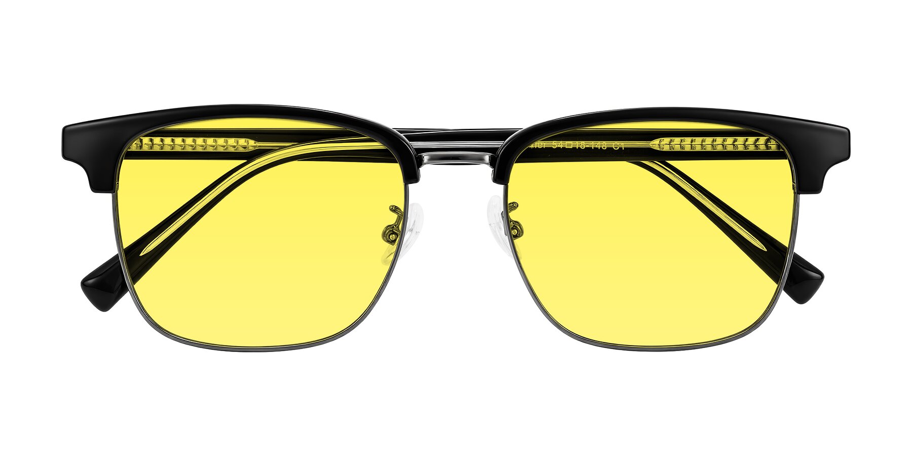 Folded Front of Waxler in Black/Gunmetal with Medium Yellow Tinted Lenses