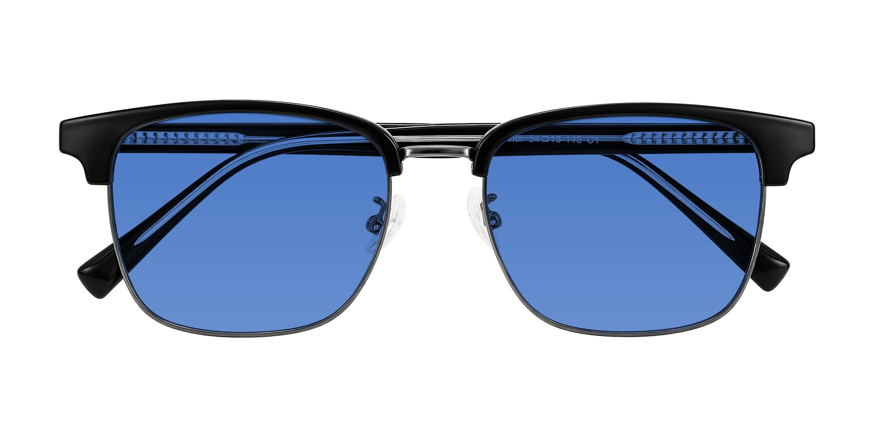 Folded Front of Waxler in Black/Gunmetal with Blue Tinted Lenses