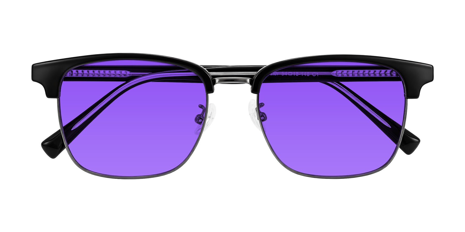 Folded Front of Waxler in Black/Gunmetal with Purple Tinted Lenses