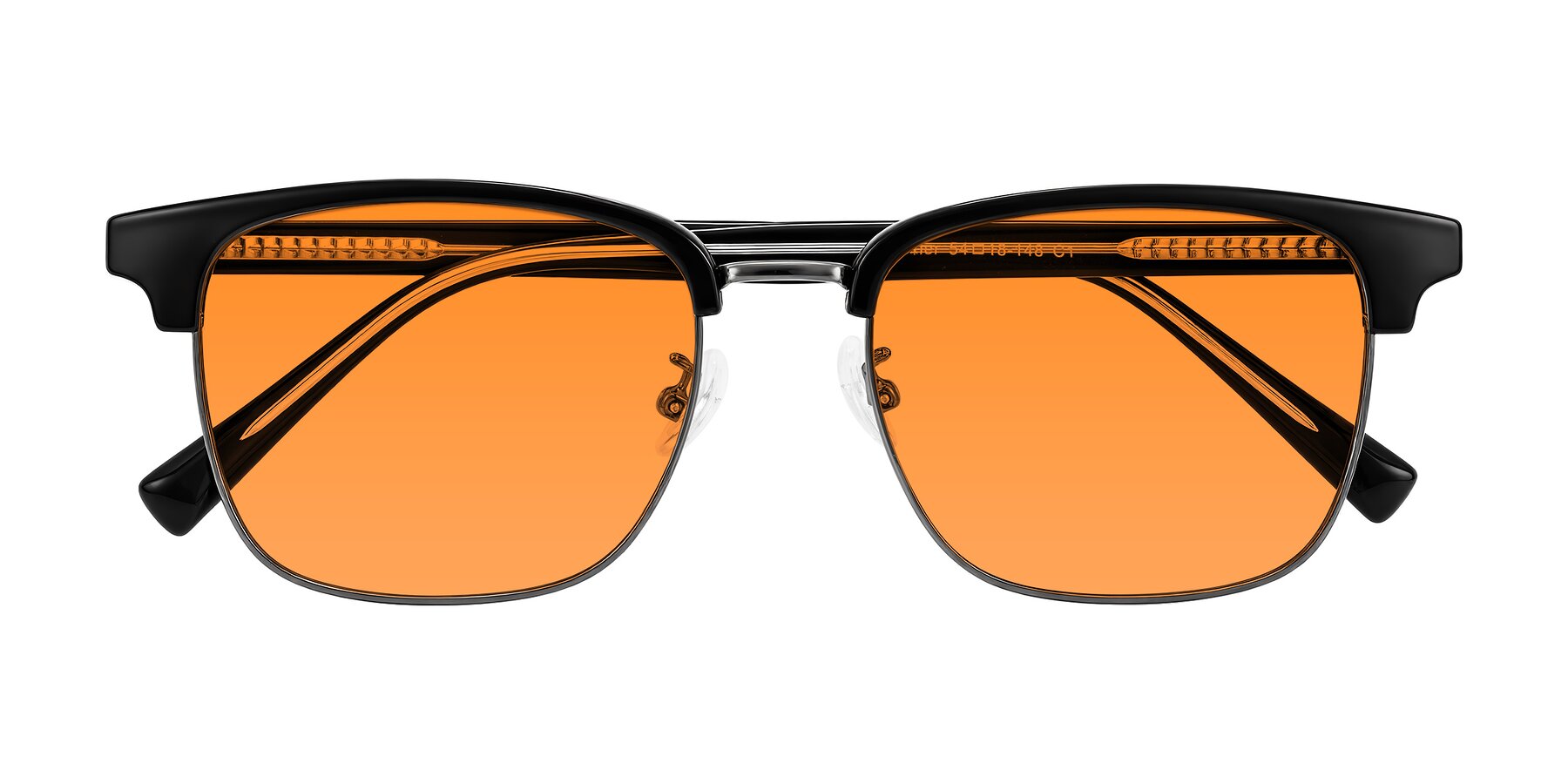 Folded Front of Waxler in Black/Gunmetal with Orange Tinted Lenses