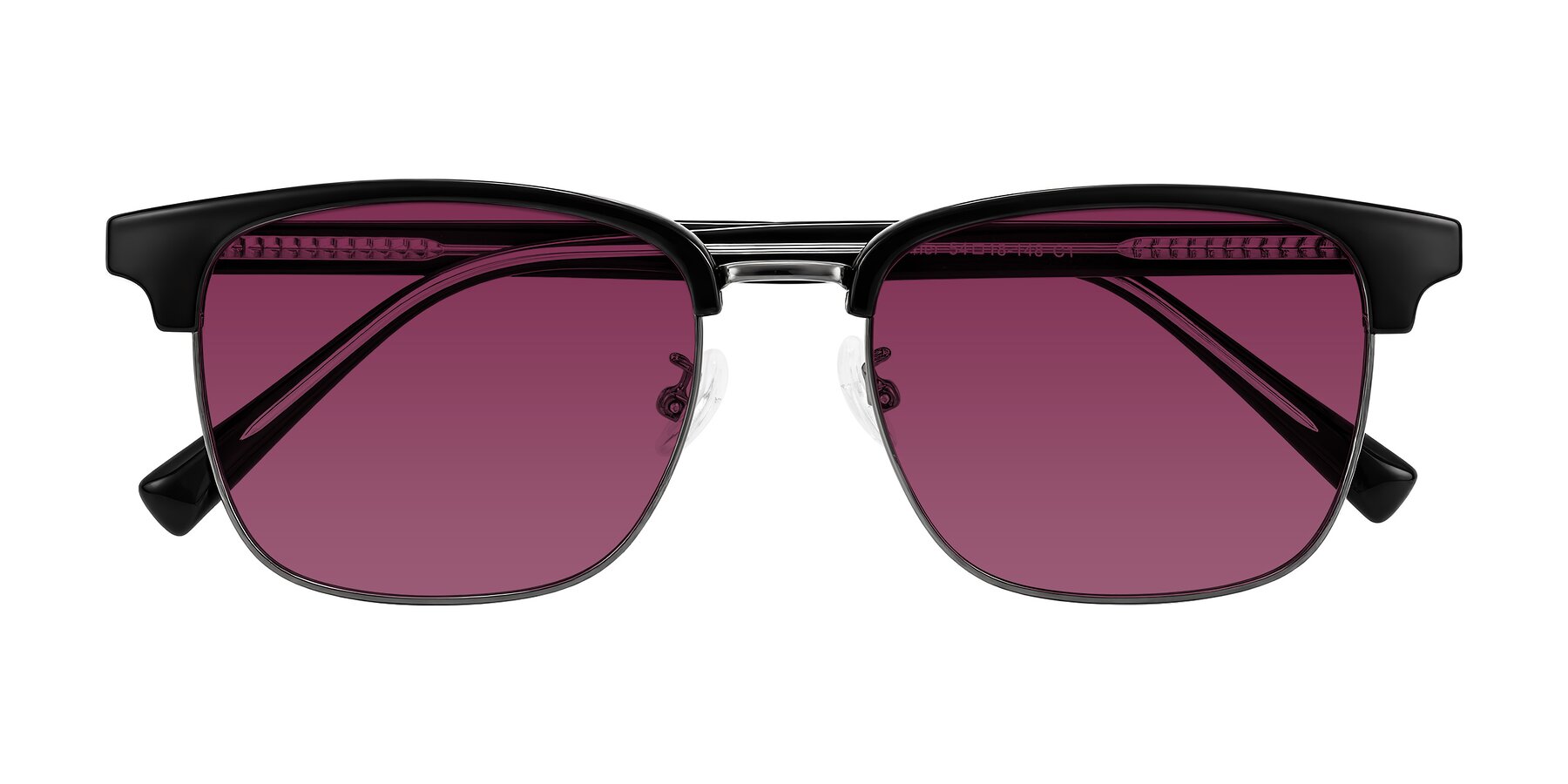 Folded Front of Waxler in Black/Gunmetal with Wine Tinted Lenses