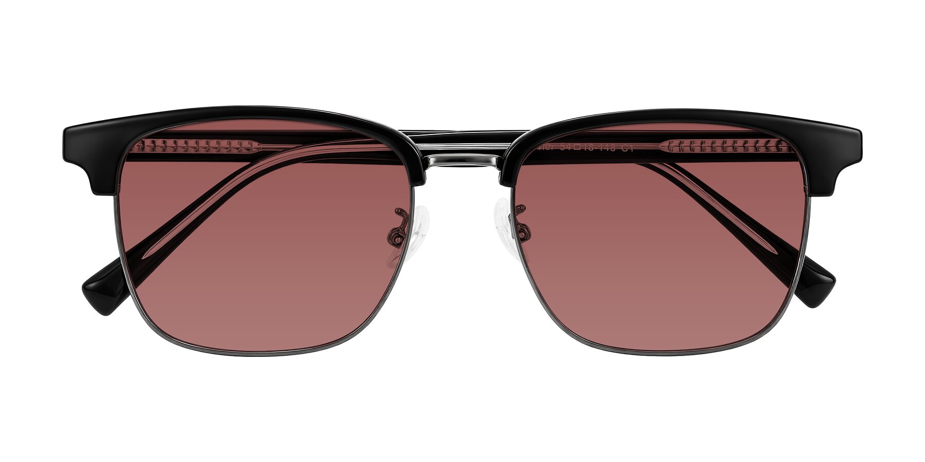 Folded Front of Waxler in Black/Gunmetal with Garnet Tinted Lenses