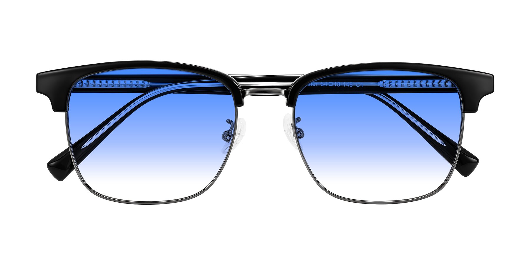 Folded Front of Waxler in Black/Gunmetal with Blue Gradient Lenses