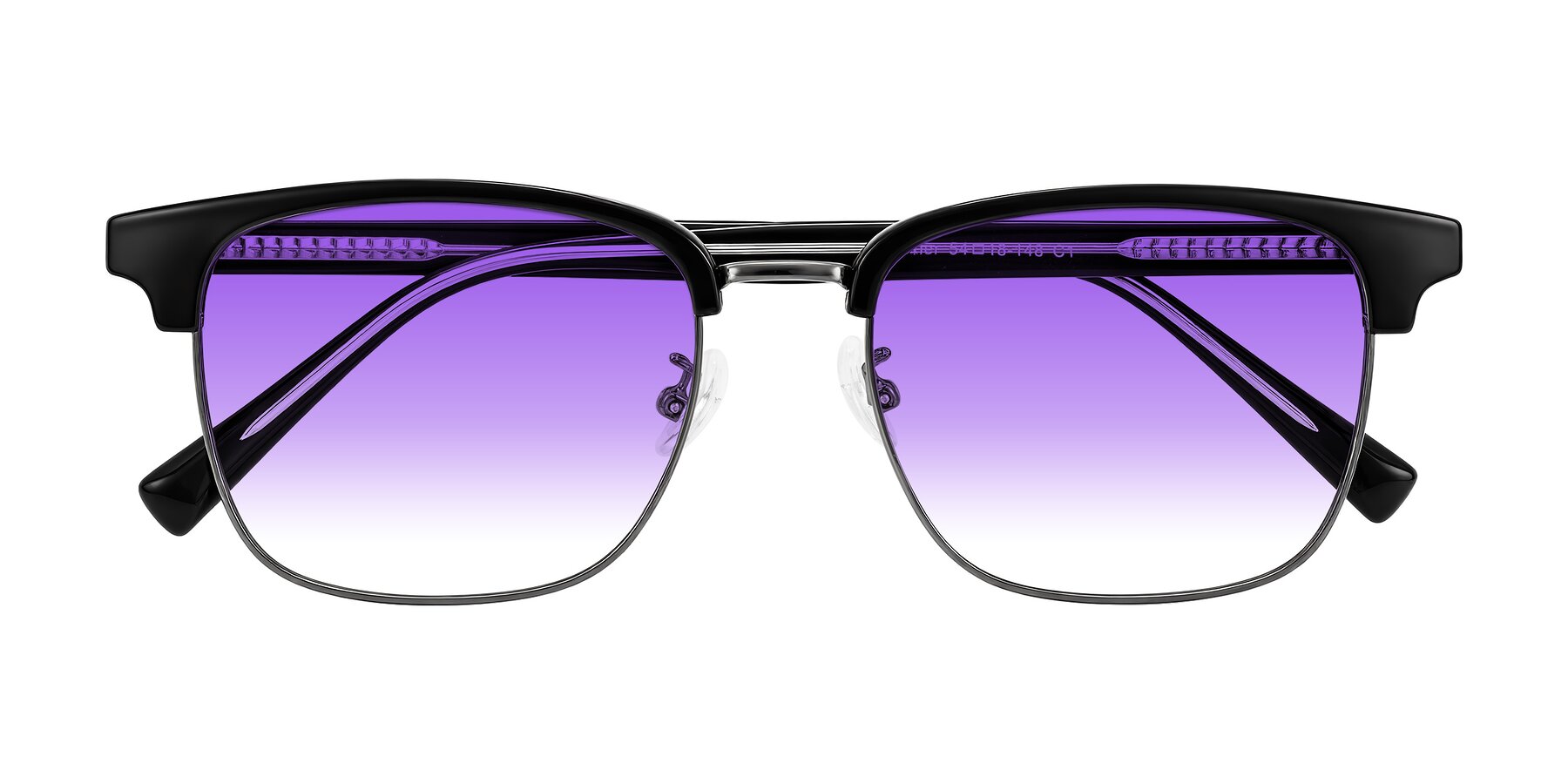 Folded Front of Waxler in Black/Gunmetal with Purple Gradient Lenses