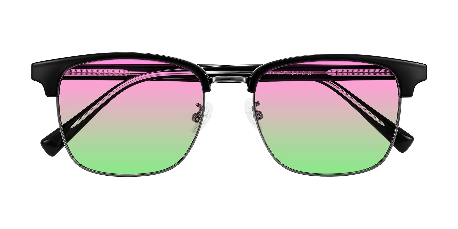 Folded Front of Waxler in Black/Gunmetal with Pink / Green Gradient Lenses