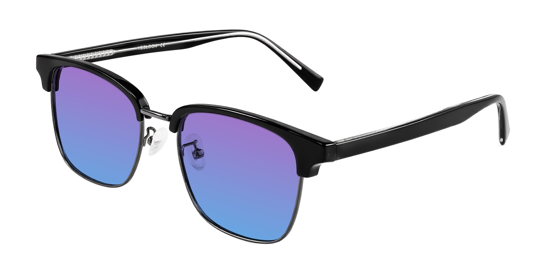 Angle of Waxler in Black/Gunmetal with Purple / Blue Gradient Lenses